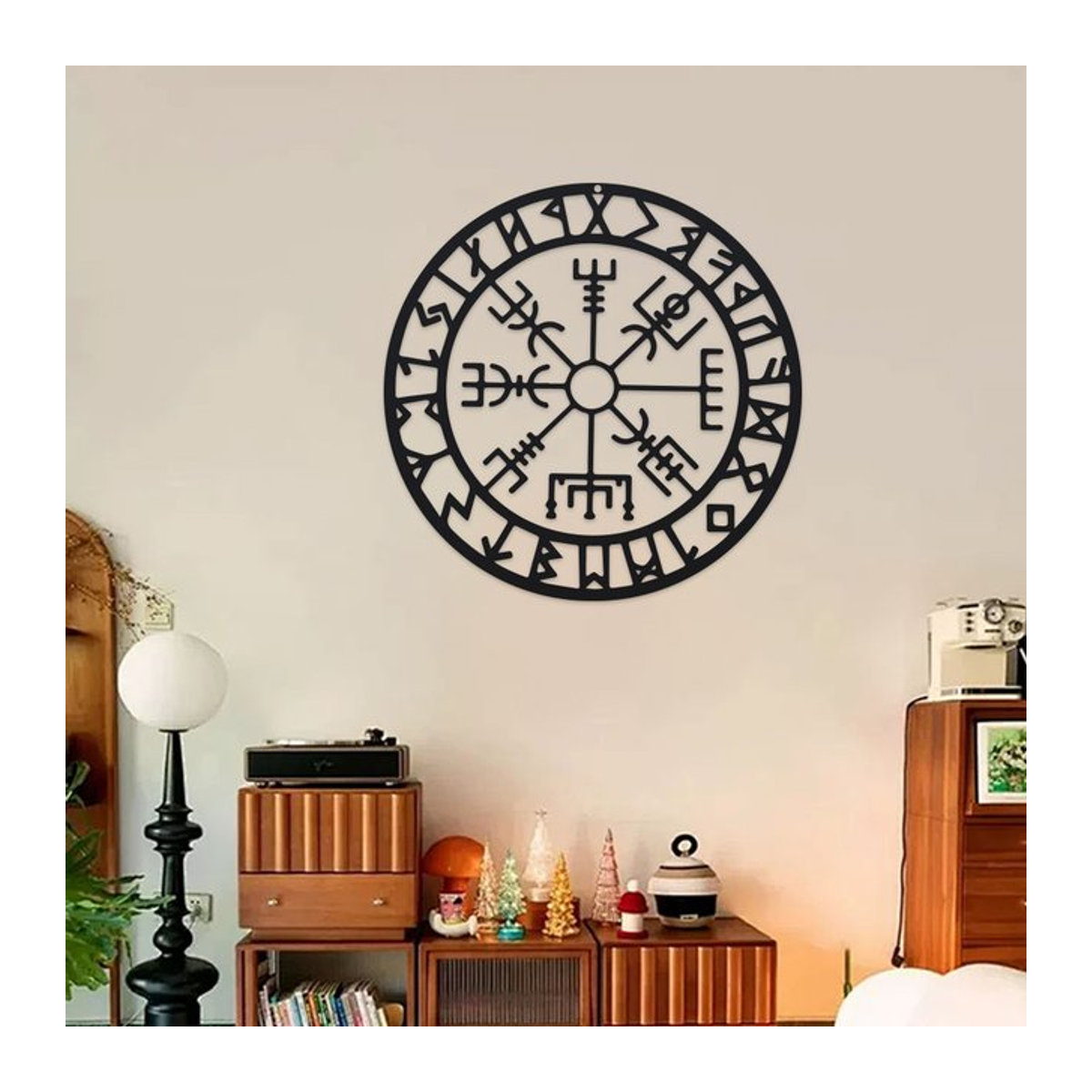 DDPNKL Metall-Wikinger Wanddekoration Kompass in Schwarz, Nordische Wandkunst für Wohnzimmer und Schlafzimmer - Bild 1