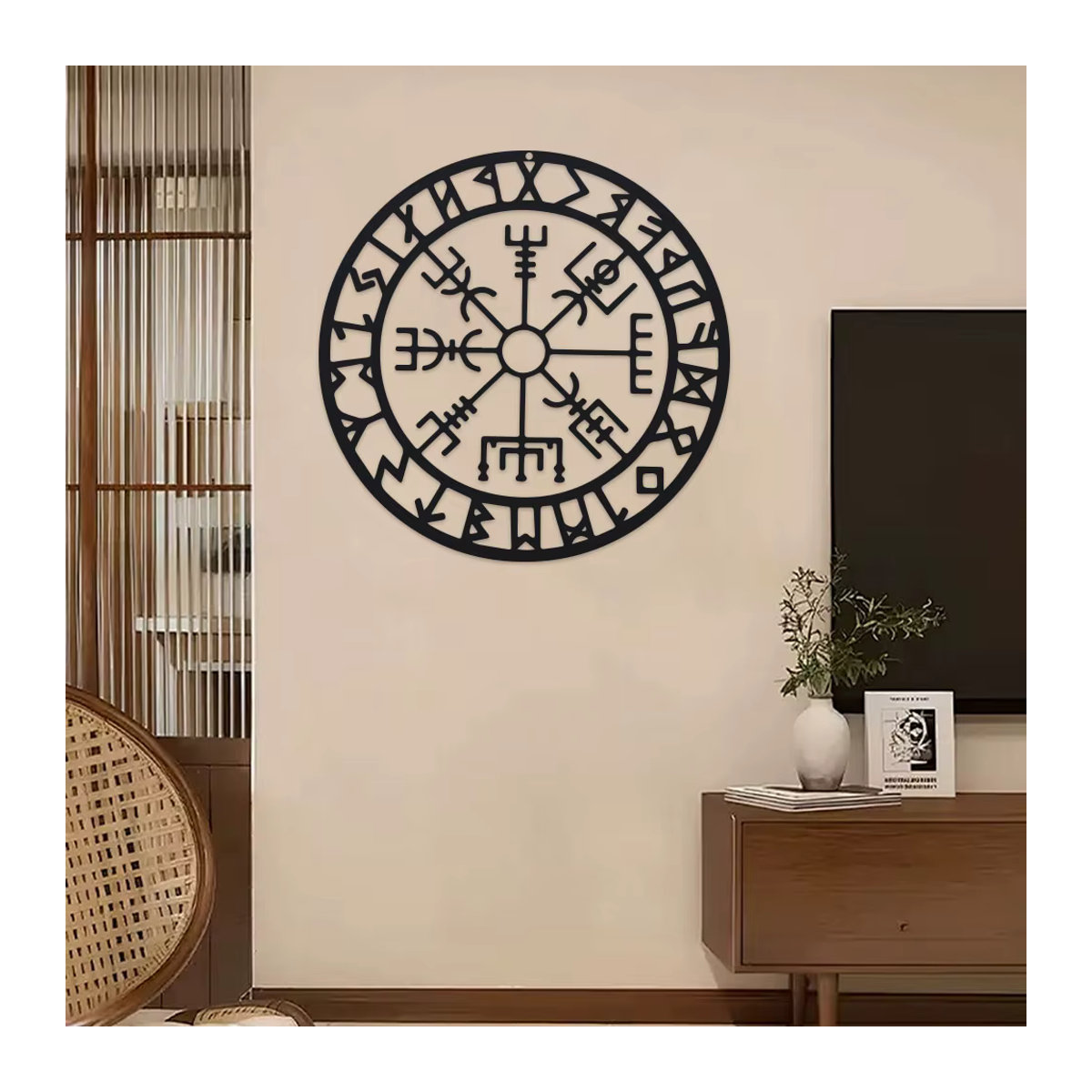 DDPNKL Metall-Wikinger Wanddekoration Kompass in Schwarz, Nordische Wandkunst für Wohnzimmer und Schlafzimmer - Bild 4