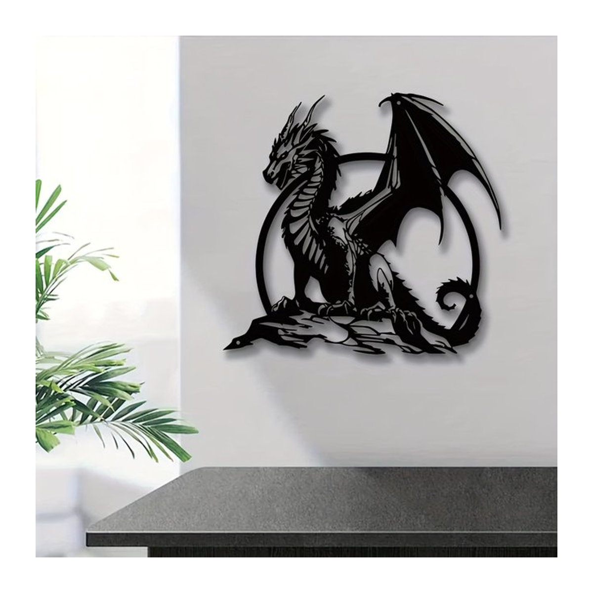 DDPNKL Metalldrachen Wandkunst in Schwarz als Eisenskulptur zur Wandmontage für Innen- und Außenbereiche, Breite: 30 cm, Höhe: 30 cm - Bild 1