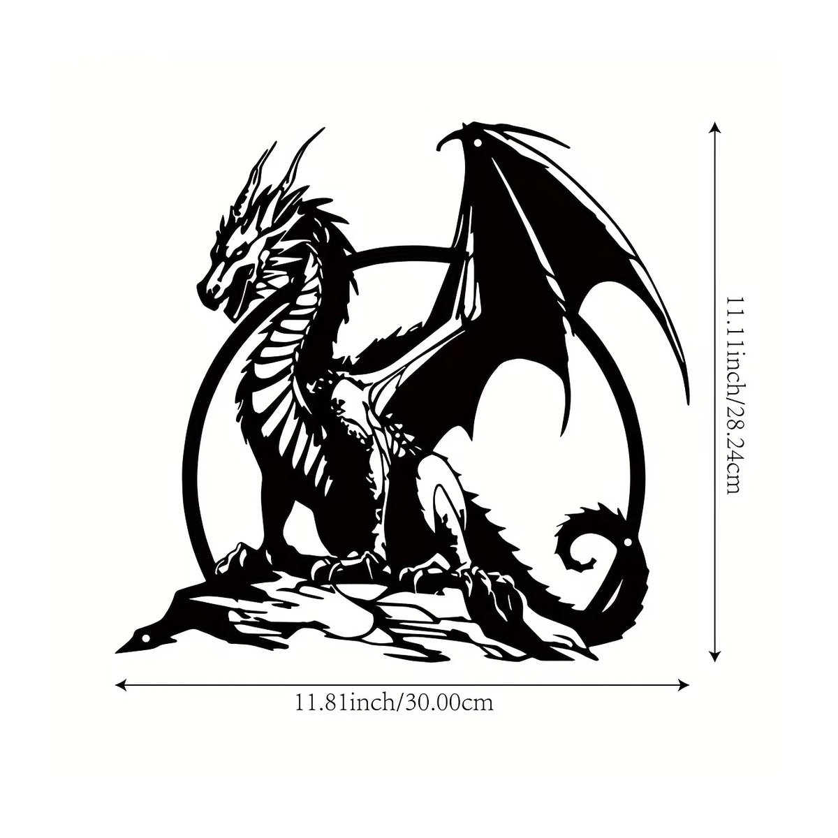 DDPNKL Metalldrachen Wandkunst in Schwarz als Eisenskulptur zur Wandmontage für Innen- und Außenbereiche, Breite: 30 cm, Höhe: 30 cm - Bild 2