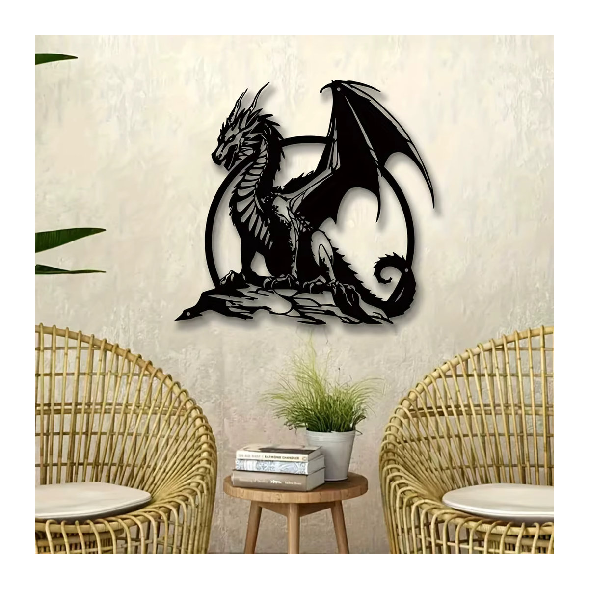 DDPNKL Metalldrachen Wandkunst in Schwarz als Eisenskulptur zur Wandmontage für Innen- und Außenbereiche, Breite: 30 cm, Höhe: 30 cm - Bild 3