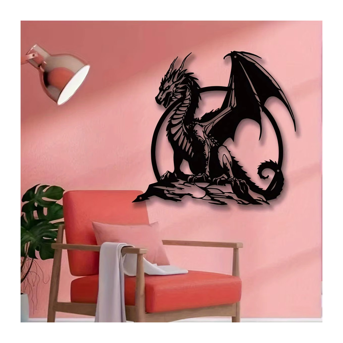 DDPNKL Metalldrachen Wandkunst in Schwarz als Eisenskulptur zur Wandmontage für Innen- und Außenbereiche, Breite: 30 cm, Höhe: 30 cm - Bild 4