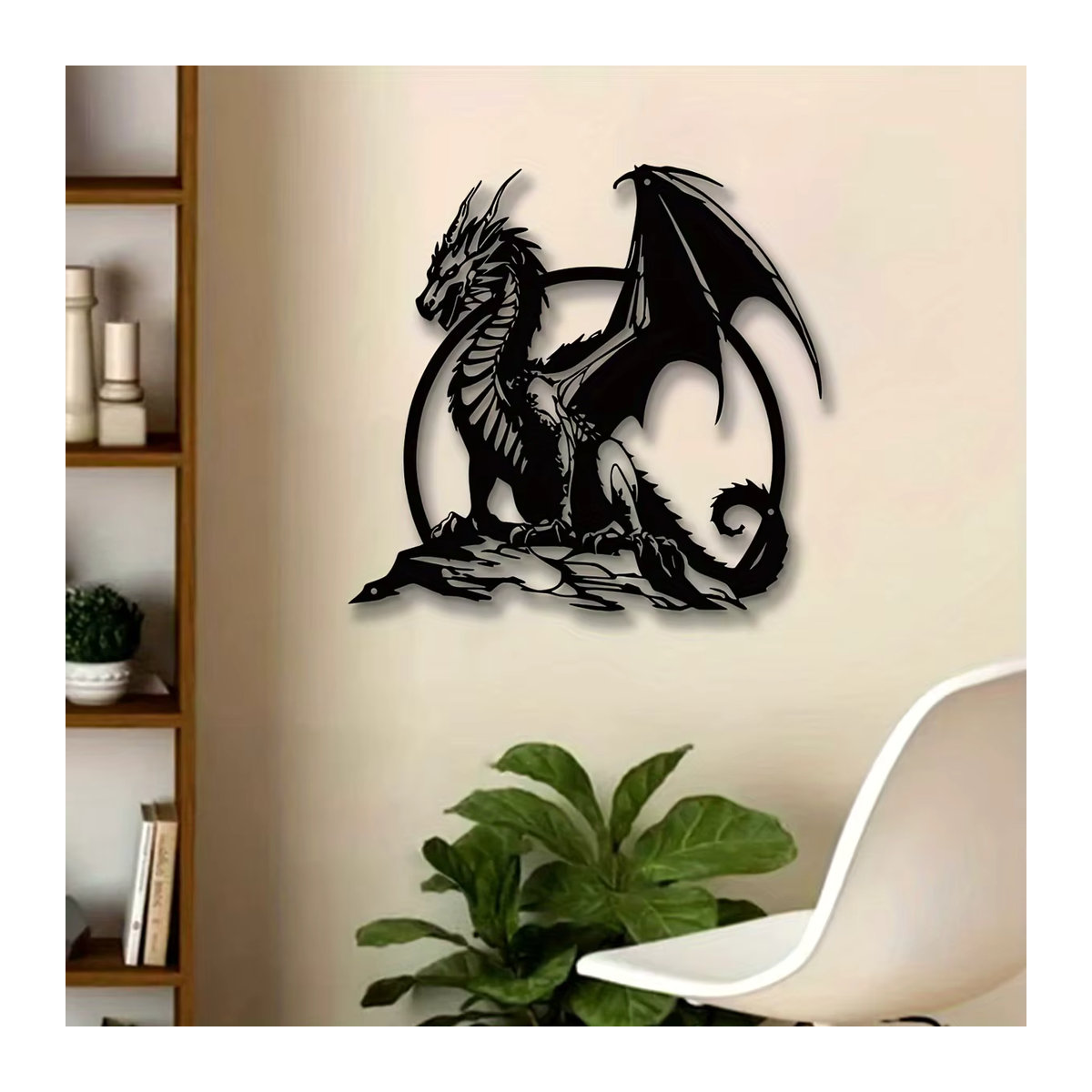 DDPNKL Metalldrachen Wandkunst in Schwarz als Eisenskulptur zur Wandmontage für Innen- und Außenbereiche, Breite: 30 cm, Höhe: 30 cm - Bild 5