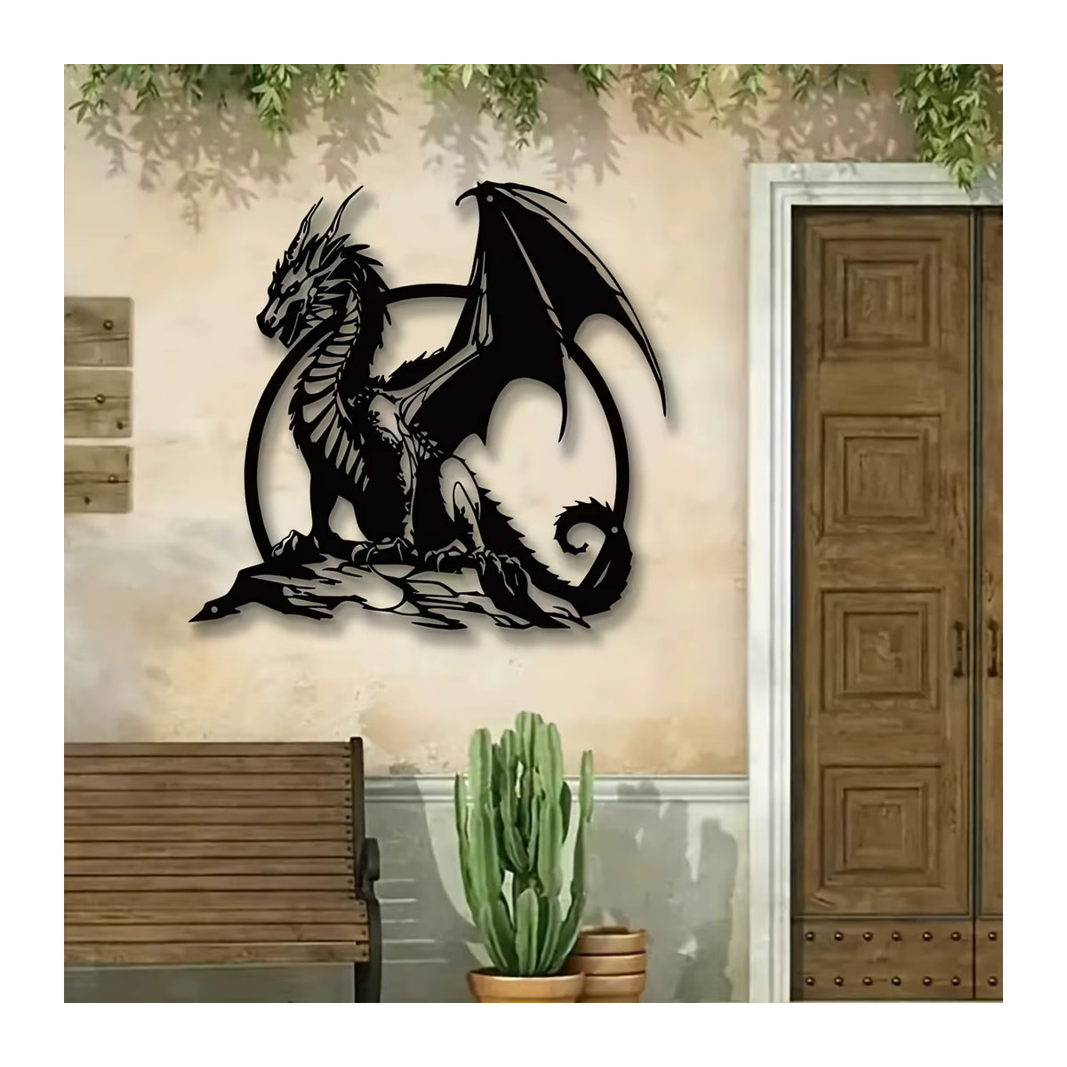 DDPNKL Metalldrachen Wandkunst in Schwarz als Eisenskulptur zur Wandmontage für Innen- und Außenbereiche, Breite: 30 cm, Höhe: 30 cm - Bild 6