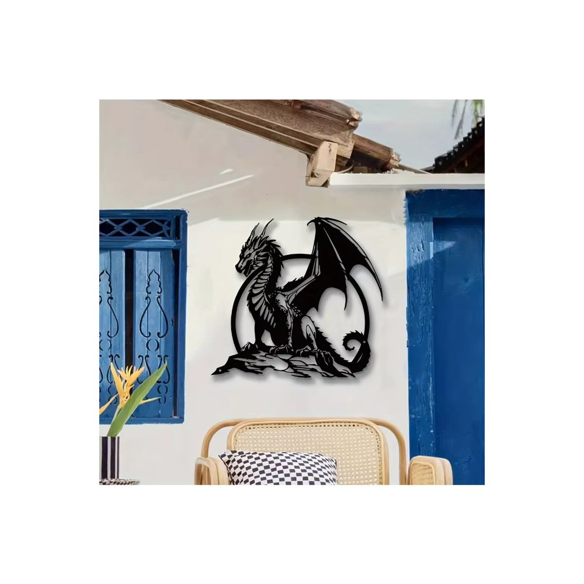 DDPNKL Metalldrachen Wandkunst in Schwarz als Eisenskulptur zur Wandmontage für Innen- und Außenbereiche, Breite: 30 cm, Höhe: 30 cm - Bild 7