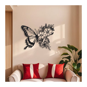 DDPNKL Schmetterlings-Wanddekoration aus Metall in Schwarz als hängende Kunst für Wohnzimmer und Schlafzimmer