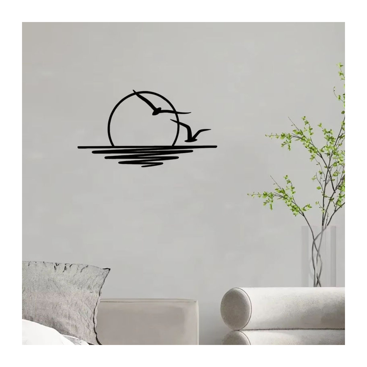 DDPNKL Wanddekoration aus Metall mit Sonnenaufgang und Vögeln, Schwarz, Klassische Wandkunst für dein Wohnzimmer - Bild 3