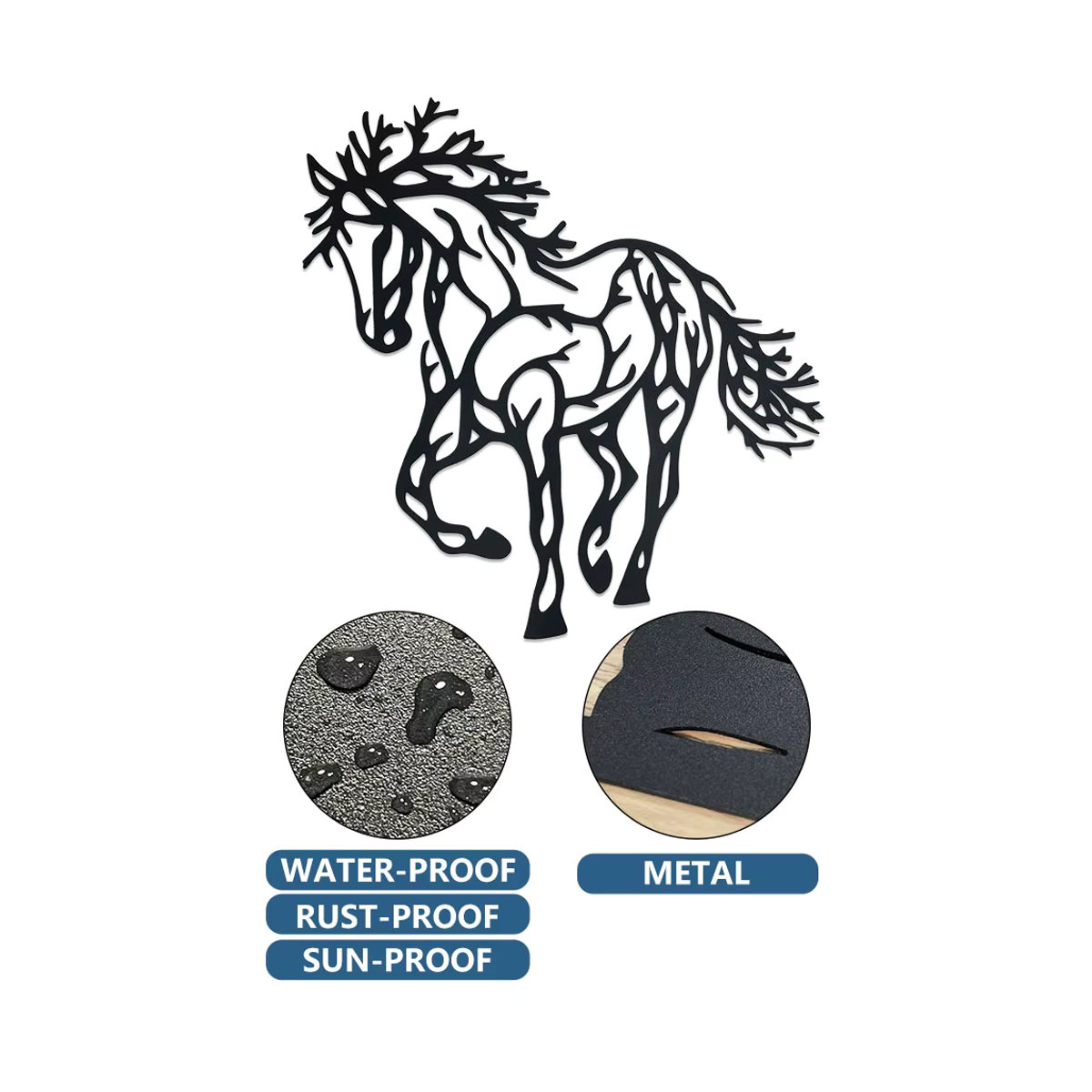 DDPNKL Wanddekoration Pferd aus Metall in Schwarz, Minimalistische Tier Silhouette für Wohnzimmer, Schlafzimmer und Außenbereich - Bild 2