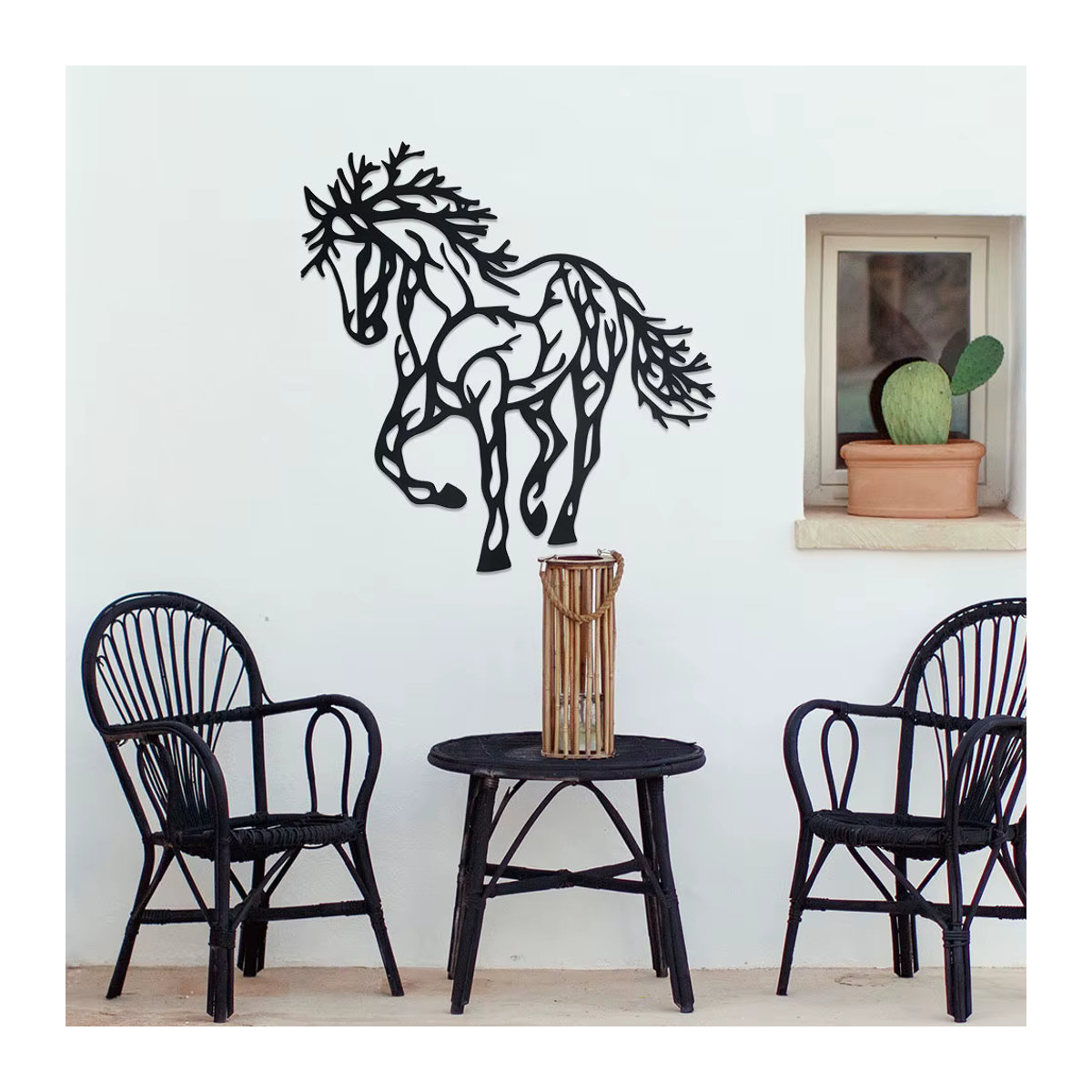 DDPNKL Wanddekoration Pferd aus Metall in Schwarz, Minimalistische Tier Silhouette für Wohnzimmer, Schlafzimmer und Außenbereich - Bild 3
