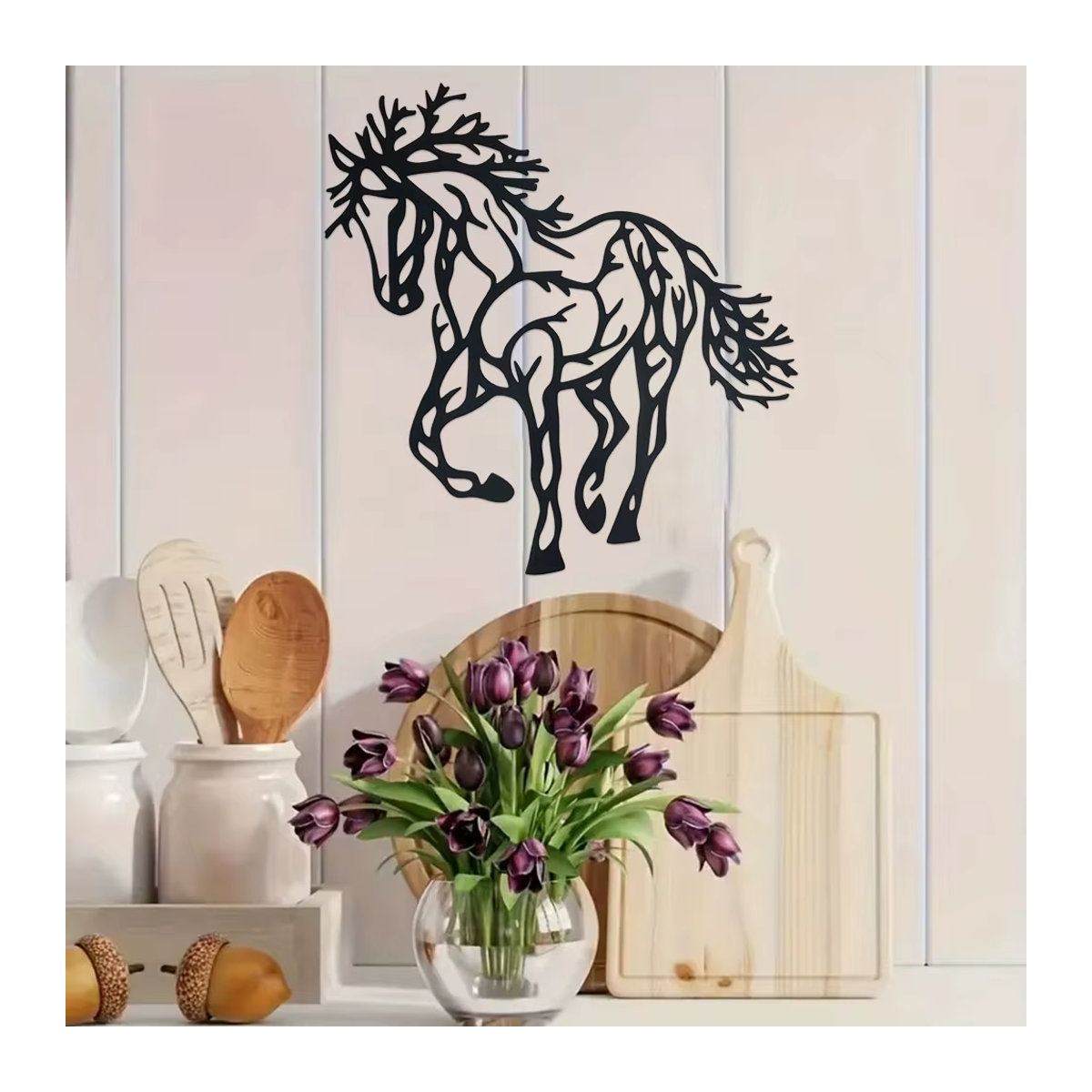 DDPNKL Wanddekoration Pferd aus Metall in Schwarz, Minimalistische Tier Silhouette für Wohnzimmer, Schlafzimmer und Außenbereich - Bild 4
