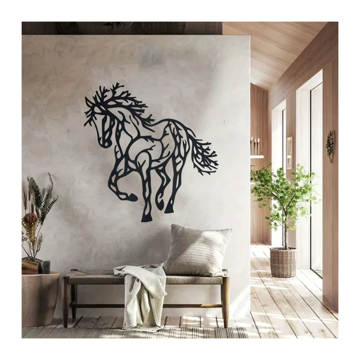 DDPNKL Wanddekoration Pferd aus Metall in Schwarz, Minimalistische Tier Silhouette für Wohnzimmer, Schlafzimmer und Außenbereich - Bild 5