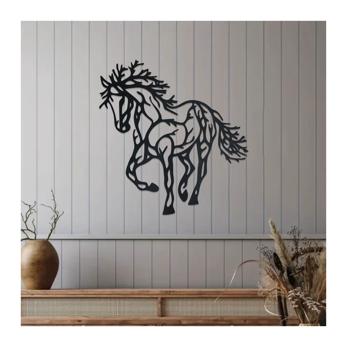 DDPNKL Wanddekoration Pferd aus Metall in Schwarz, Minimalistische Tier Silhouette für Wohnzimmer, Schlafzimmer und Außenbereich - Bild 6