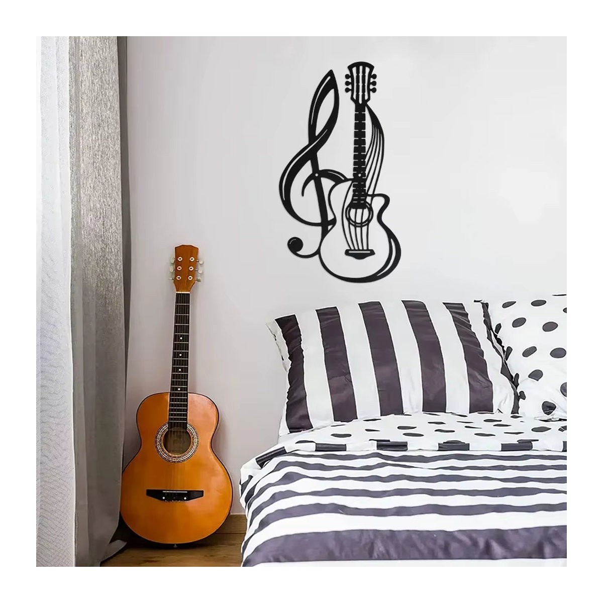 DDPNKL Wandkunst aus Metall in Form eines Violinschlüssels und einer Gitarre, Schwarz, minimalistisches Design für die Wandmontage - Bild 3