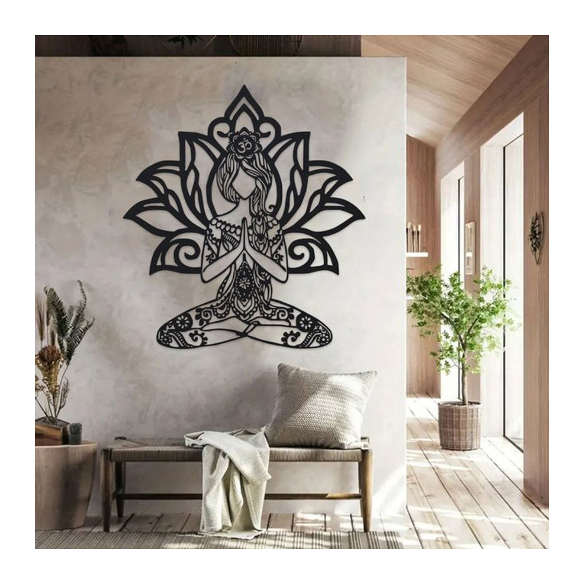 DDPNKL Wandkunst aus Metall mit Lotusblumen und Mandala-Design, Schwarz, B/H: 39,9 x 39,9 cm - Bild 1