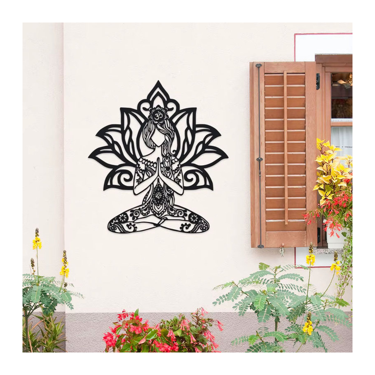 DDPNKL Wandkunst aus Metall mit Lotusblumen und Mandala-Design, Schwarz, B/H: 39,9 x 39,9 cm - Bild 3