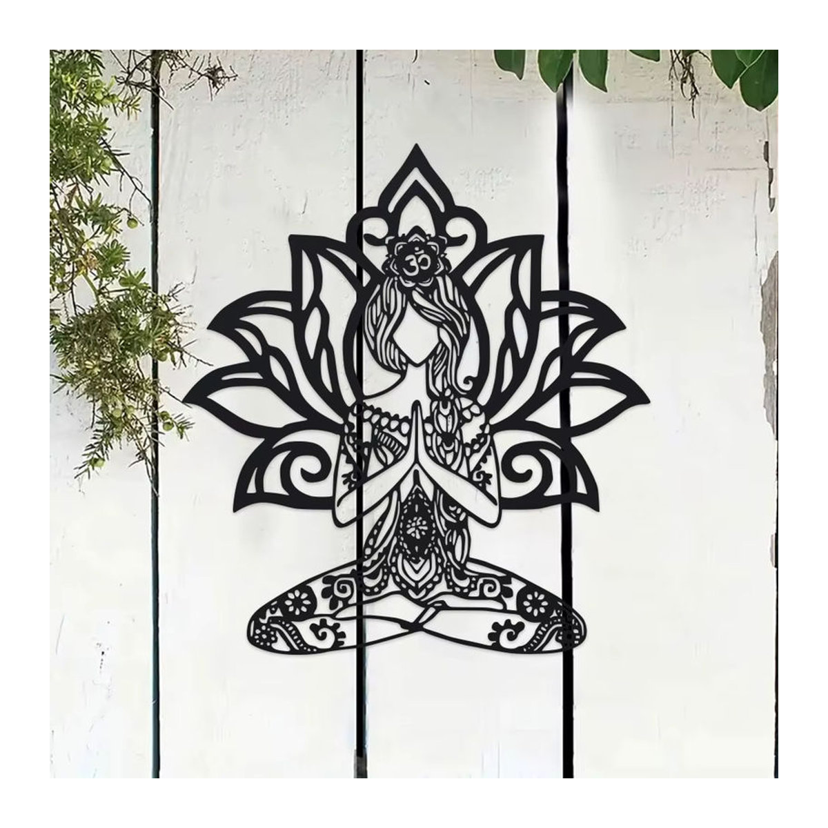 DDPNKL Wandkunst aus Metall mit Lotusblumen und Mandala-Design, Schwarz, B/H: 39,9 x 39,9 cm - Bild 4