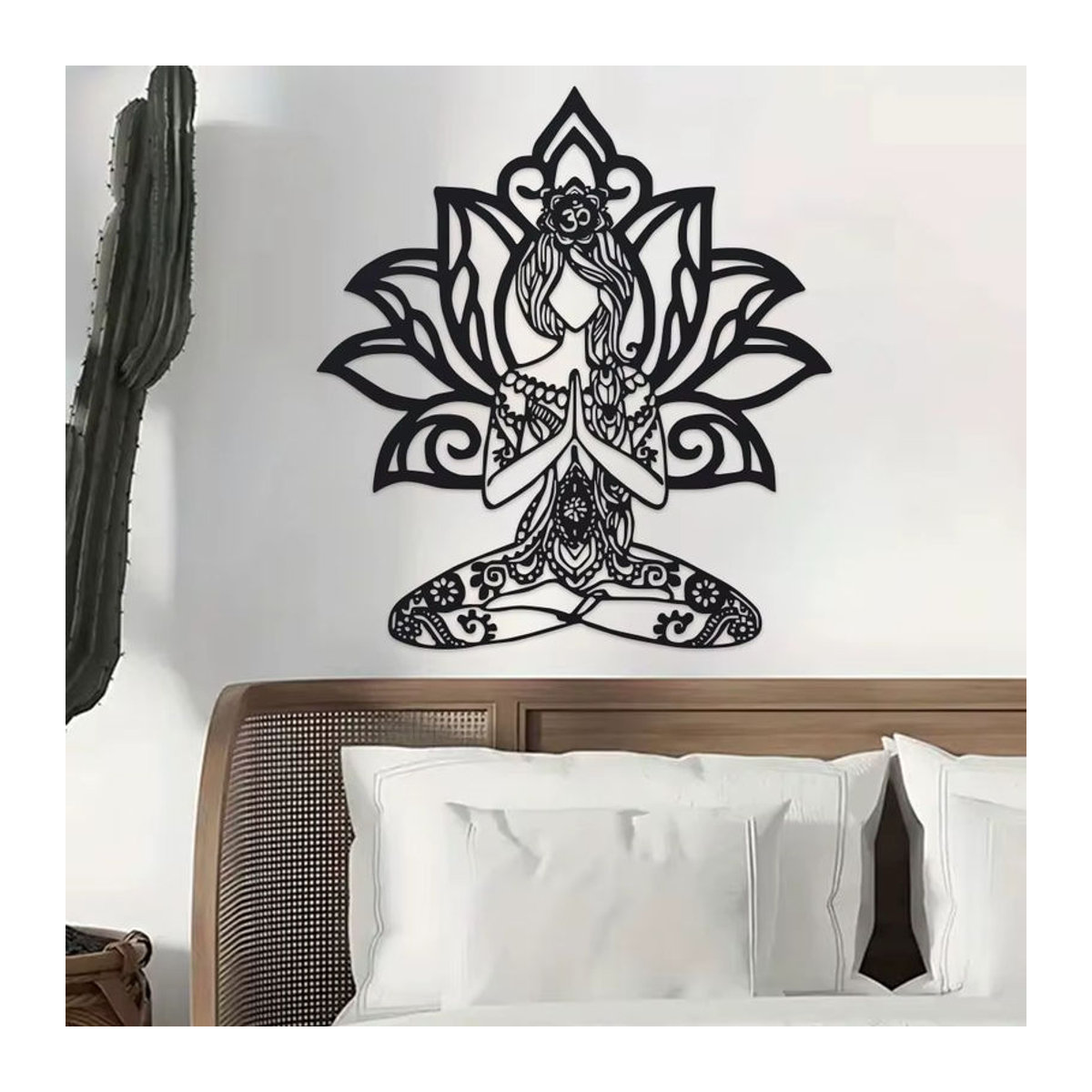 DDPNKL Wandkunst aus Metall mit Lotusblumen und Mandala-Design, Schwarz, B/H: 39,9 x 39,9 cm - Bild 5