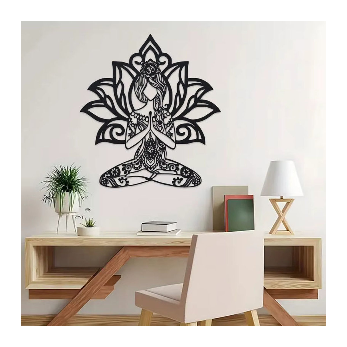 DDPNKL Wandkunst aus Metall mit Lotusblumen und Mandala-Design, Schwarz, B/H: 39,9 x 39,9 cm - Bild 6