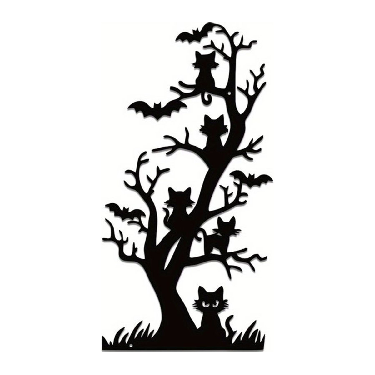 DDPNKL Wandskulptur aus Metall im Art Déco-Stil mit Katzen, Fledermäusen und Spinnennetz in Schwarz für Halloween-Dekoration - Bild 1