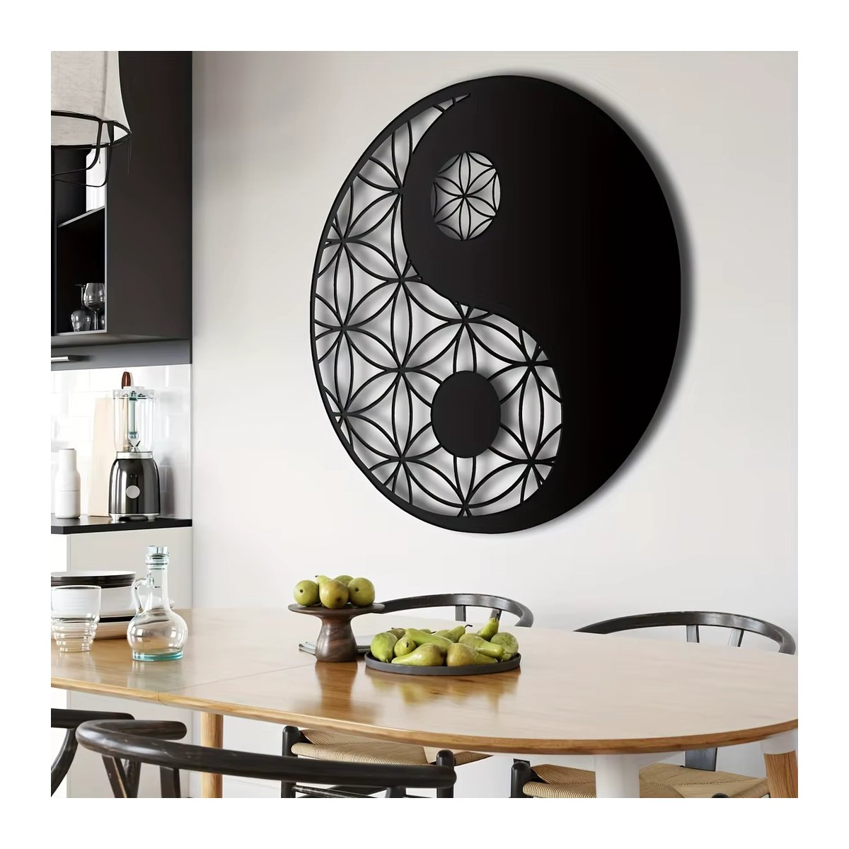DDPNKL Yin-Yang Wanddekoration aus Metall in Schwarz, geometrische Zen-Wandkunst für eine minimalistische Ästhetik - Bild 4
