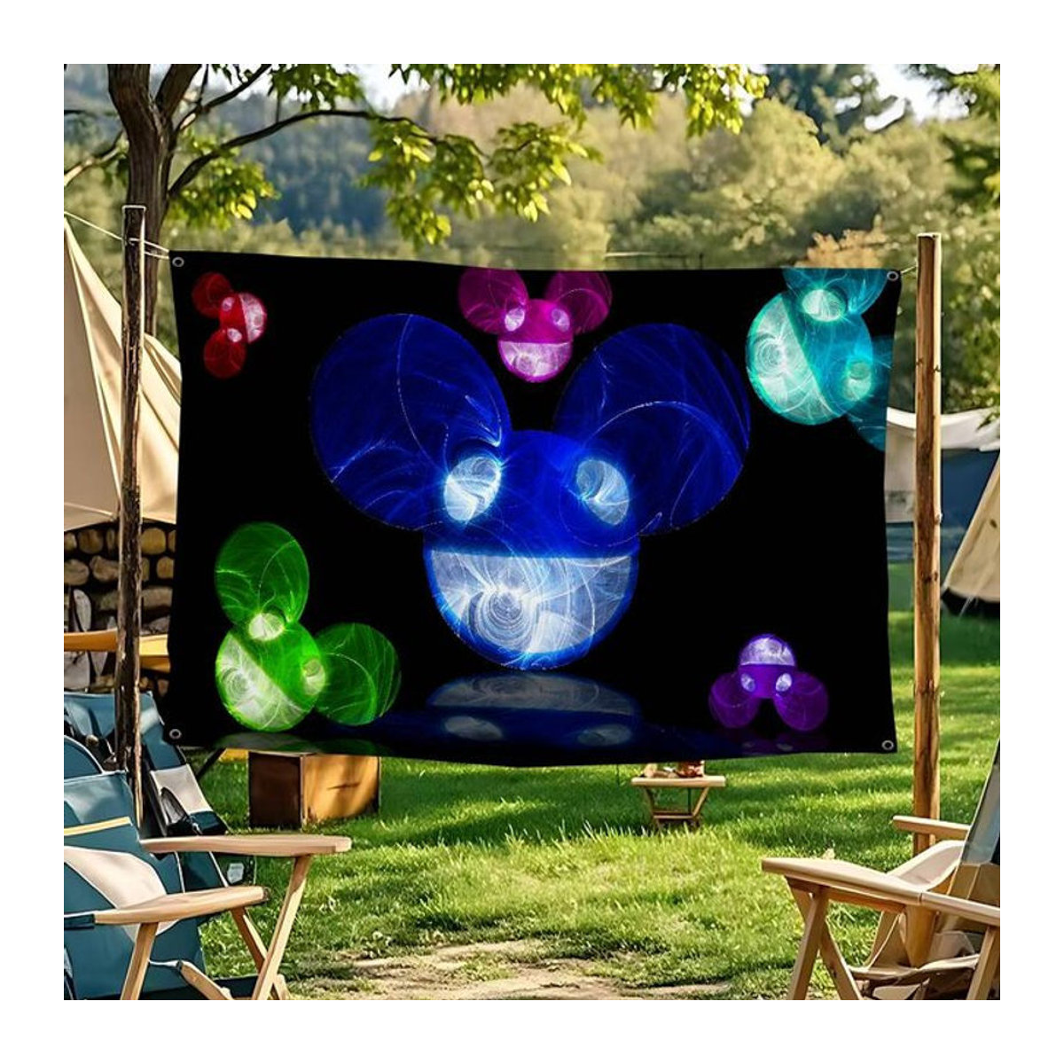 Deadmau5 DJ Hängeflagge mit abstraktem Muster in Mehrfarbig, rechteckiges Polyester-Banner, B: 70 cm, H: 50 cm - Bild 1