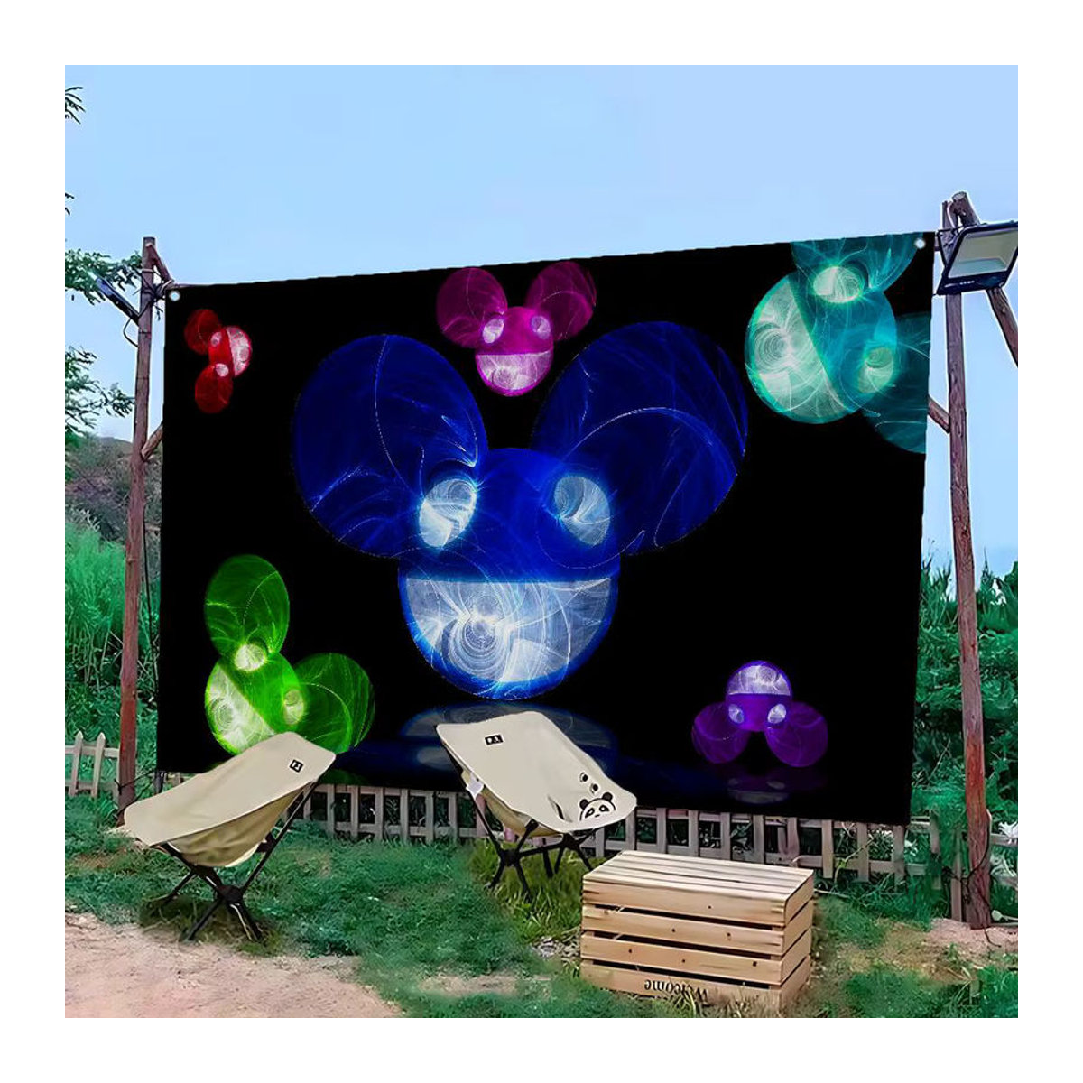 Deadmau5 DJ Hängeflagge mit abstraktem Muster in Mehrfarbig, rechteckiges Polyester-Banner, B: 70 cm, H: 50 cm - Bild 3