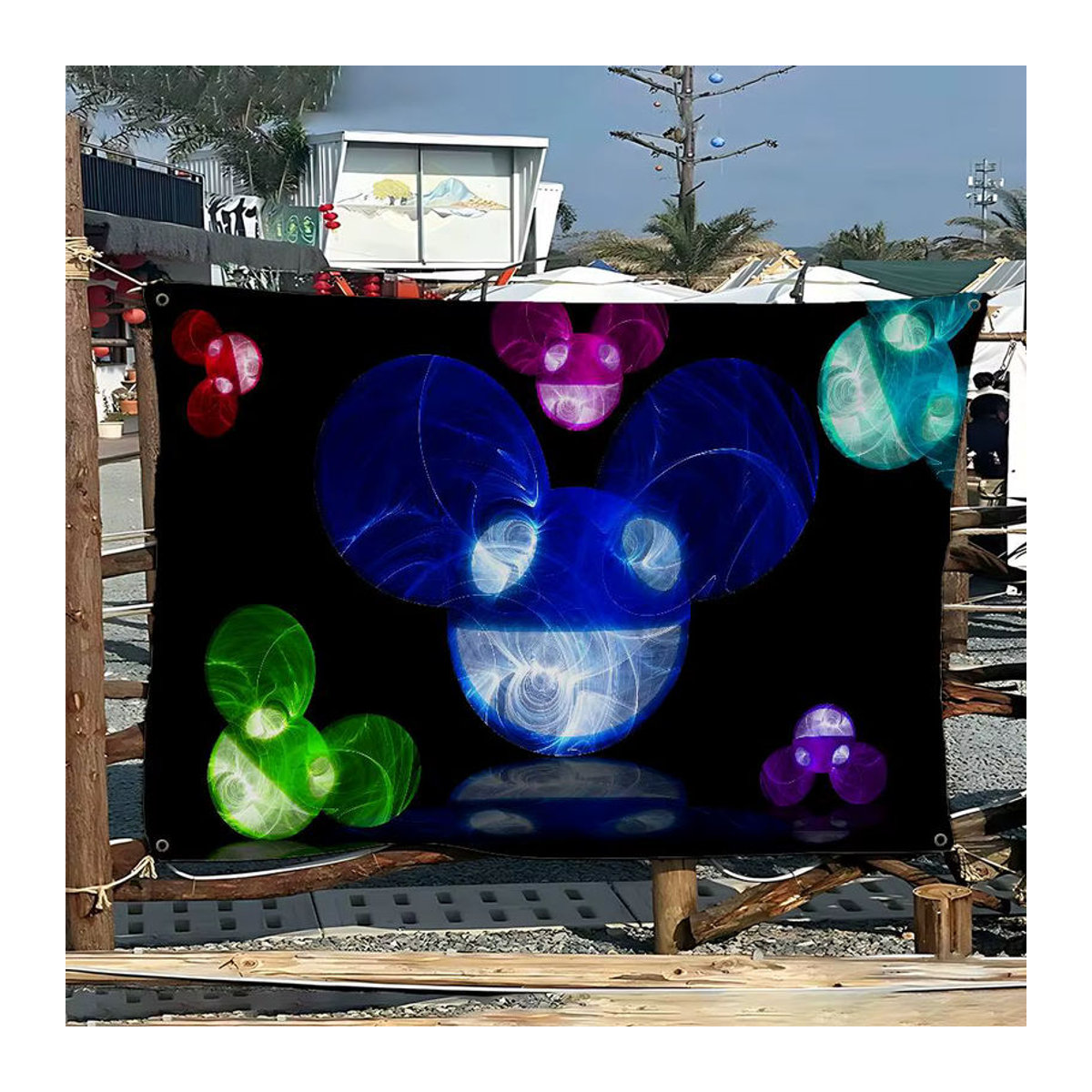 Deadmau5 DJ Hängeflagge mit abstraktem Muster in Mehrfarbig, rechteckiges Polyester-Banner, B: 70 cm, H: 50 cm - Bild 5