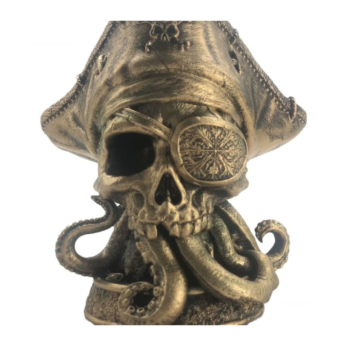 DEANSEN Vintage Oktopus Piratenschädel Statue in Gold aus Kunstharz als Deko-Figur für dein Zuhause - Bild 3