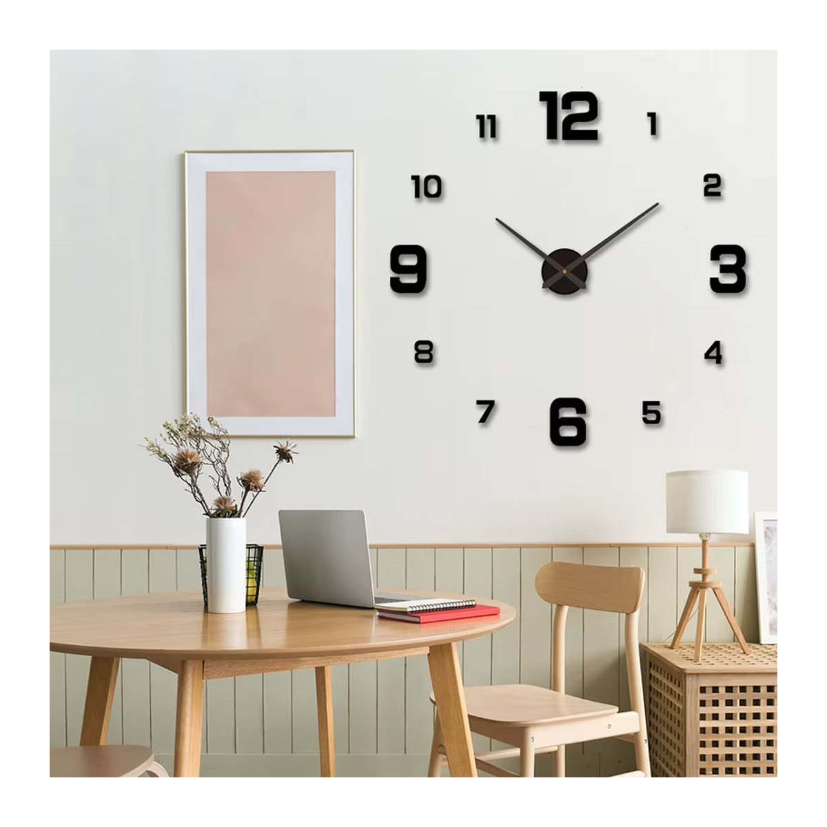 DECDEAL 3D-DIY-Wanduhr modern in Schwarz mit leuchtendem Zifferblatt und geräuschlosem Analog-Uhrwerk aus Kunststoff - Bild 2