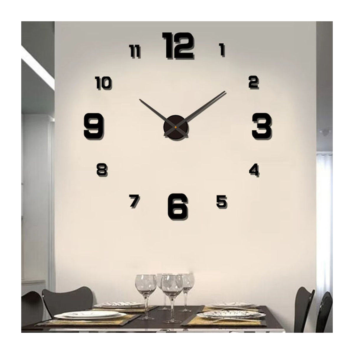 DECDEAL 3D-DIY-Wanduhr modern in Schwarz mit leuchtendem Zifferblatt und geräuschlosem Analog-Uhrwerk aus Kunststoff - Bild 3