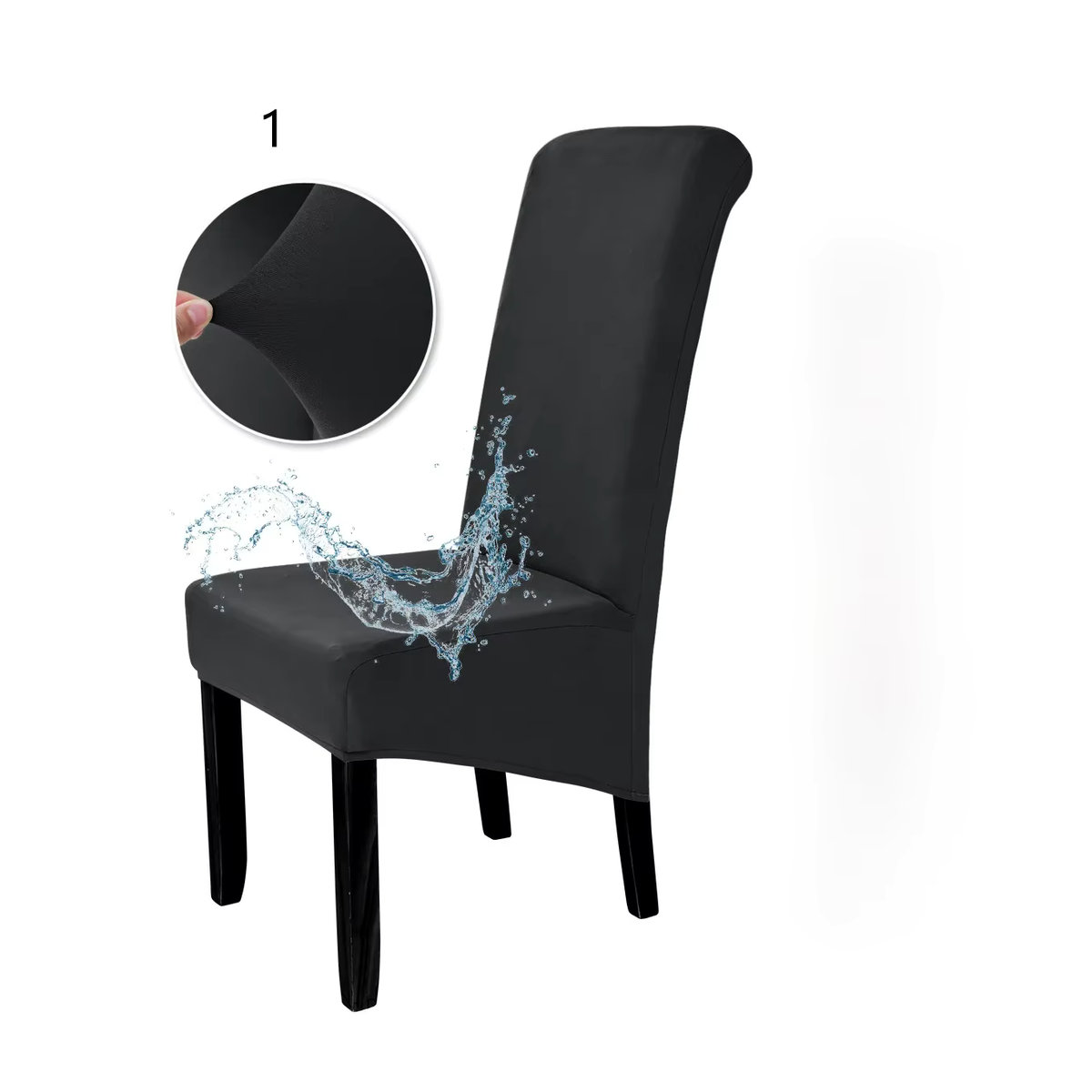 Decken für Esszimmerstühle mit hoher Rückenlehne, elastische Stuhlbezüge zum Schutz, Grau und Schwarz - Bild 5