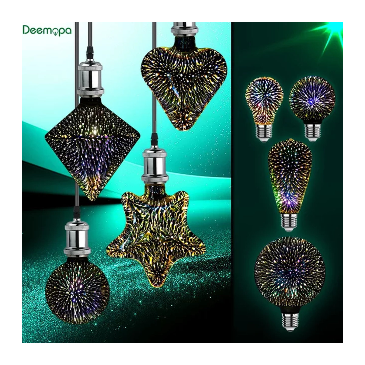 DEEMOPA LED 3D-Feuerwerk Edison-Glühbirne Retro Glas Lampe E27 Bunt - Bild 1