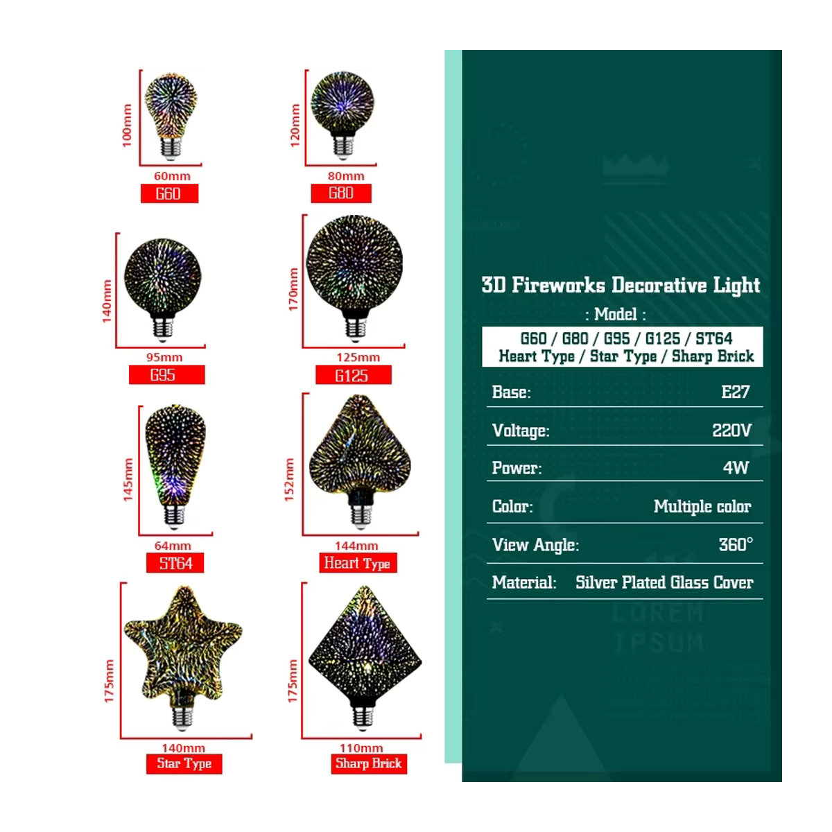 DEEMOPA LED 3D-Feuerwerk Edison-Glühbirne Retro Glas Lampe E27 Bunt - Bild 2