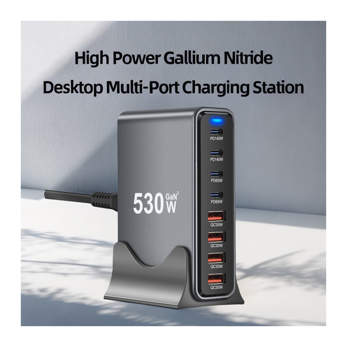 Deepartner 530W GaN Multi-Port USB-Schnellladegerät Desktop-Ladestation in Grau - Bild 1