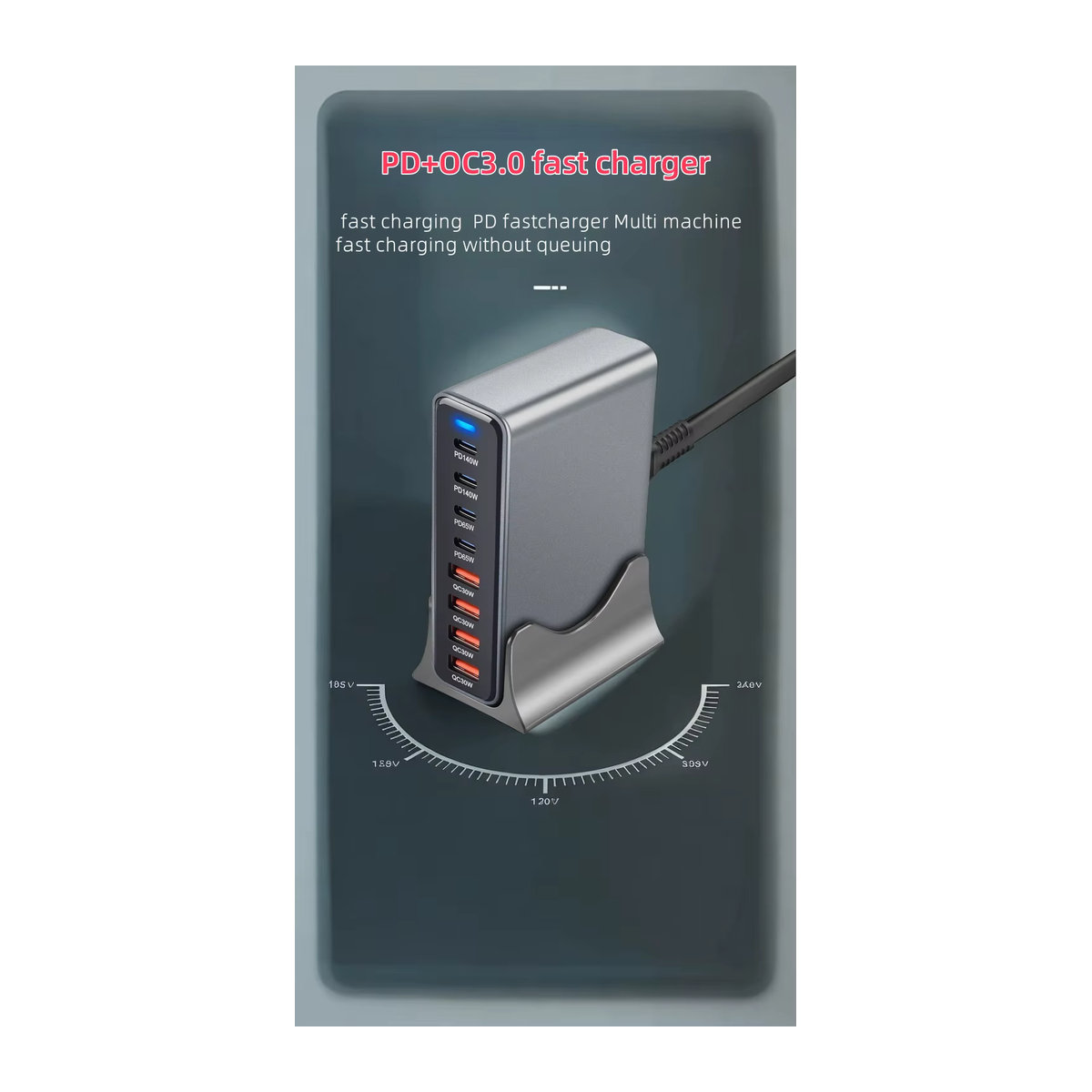 Deepartner 530W GaN Multi-Port USB-Schnellladegerät Desktop-Ladestation in Grau - Bild 3
