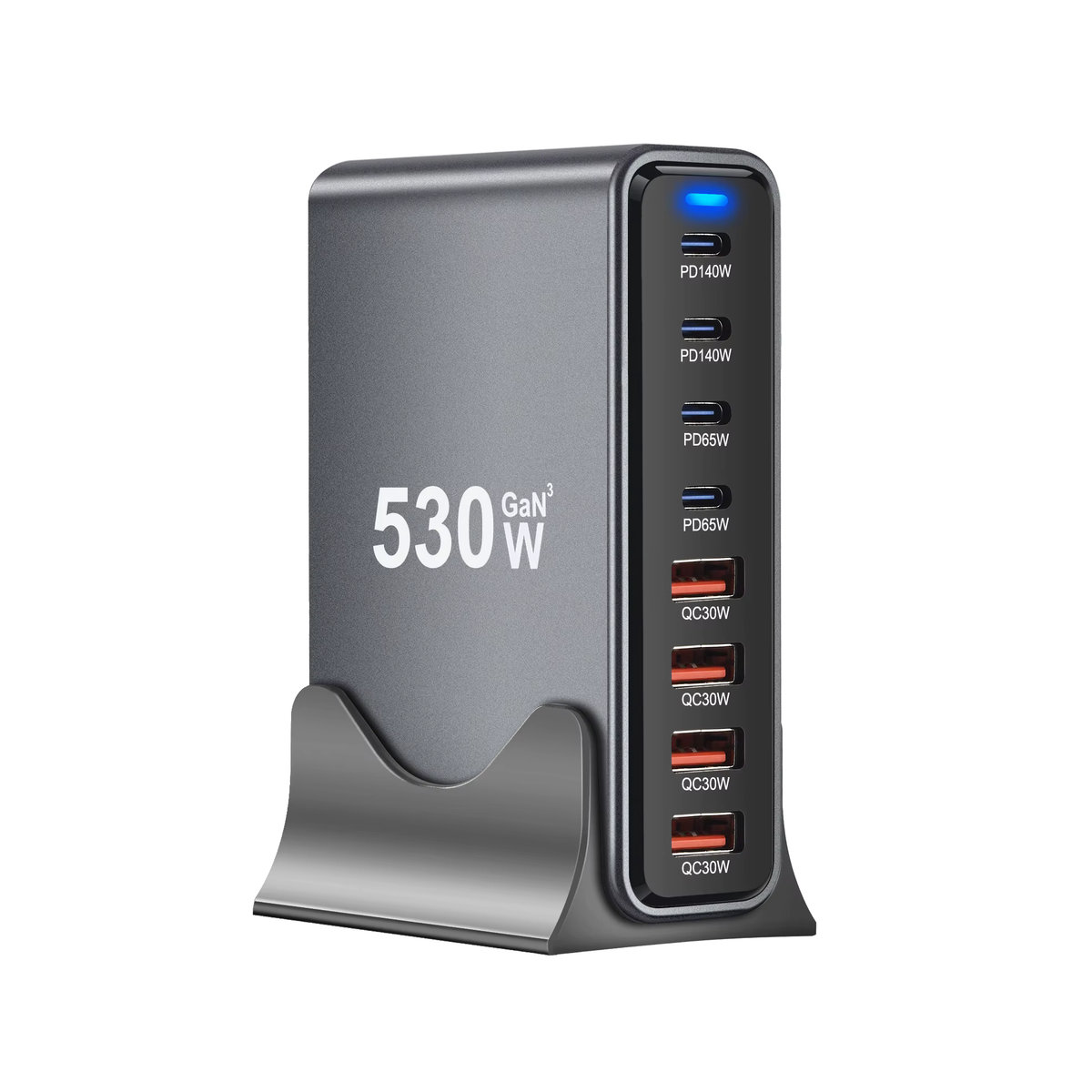 Deepartner 530W GaN Multi-Port USB-Schnellladegerät Desktop-Ladestation in Grau - Bild 4