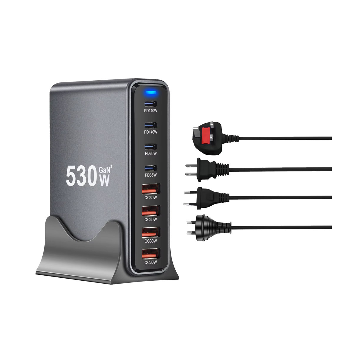 Deepartner 530W GaN Multi-Port USB-Schnellladegerät Desktop-Ladestation in Grau - Bild 6