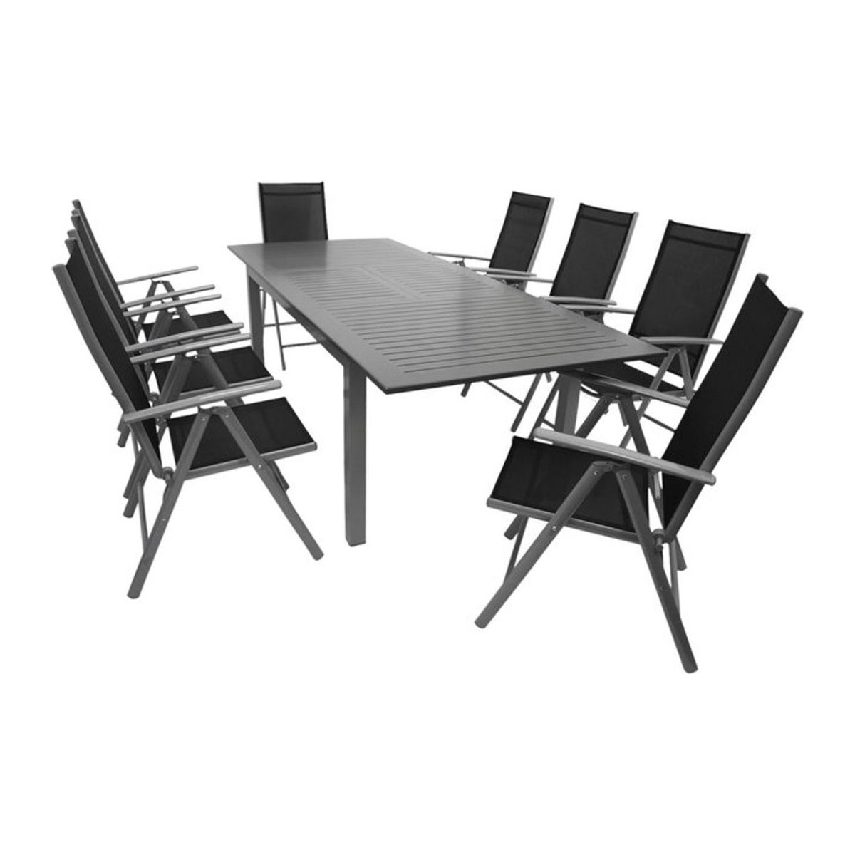 DEGAMO Essgruppe BAJAZZO 9-teilig aus Aluminium in Silbergrau mit schwarzem Kunstgewebe - Bild 1