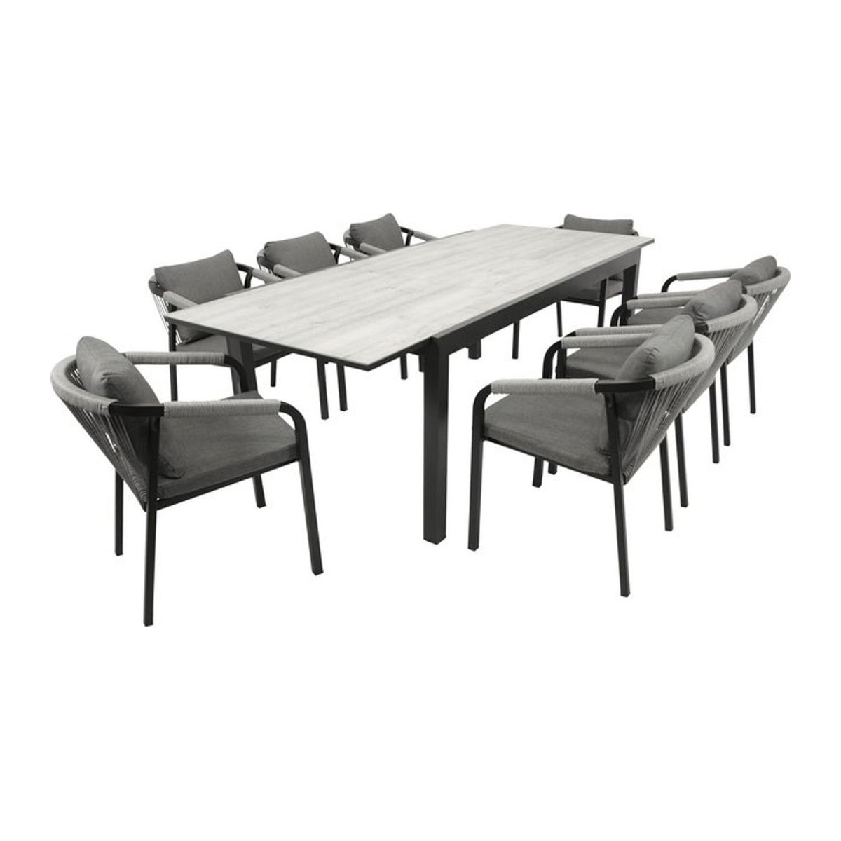 DEGAMO Essgruppe FARO 9-teilig in Grau mit Aluminium, Glas und Rope im modernen rechteckigen Design - Bild 1