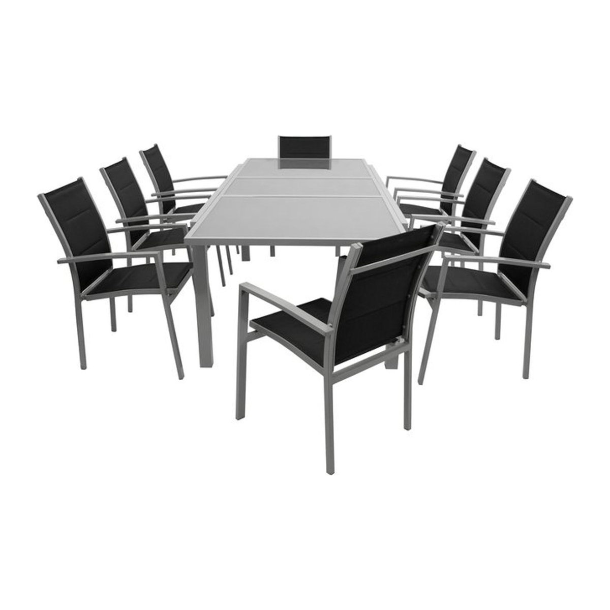 DEGAMO Essgruppe PISA 9-teiliges Gartenmöbel-Set aus Aluminium und Glas in Silbergrau und Schwarz - Bild 1
