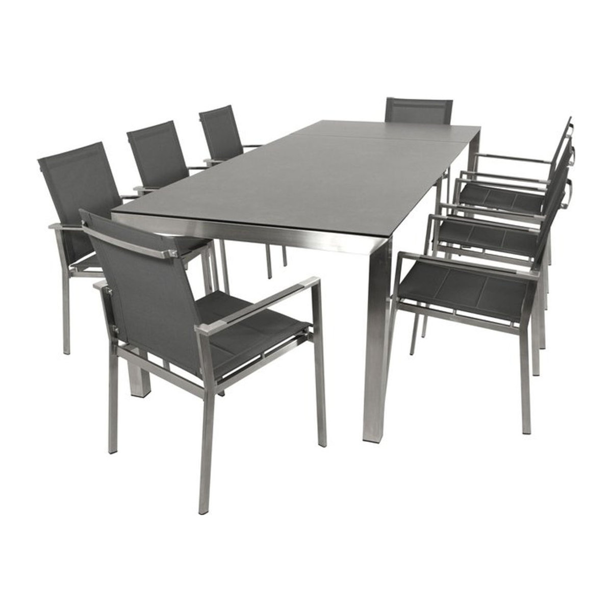 DEGAMO Essgruppe SYDNEY 9-teiliges Gartenmöbel-Set aus Edelstahl und Glas in Grau - Bild 1