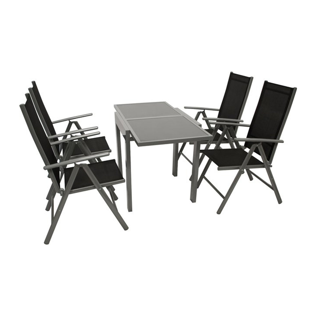 DEGAMO Gartenmöbel-Set AMALFI 5-teilig aus Aluminium in Silbergrau mit schwarzem Kunstgewebe - Bild 1