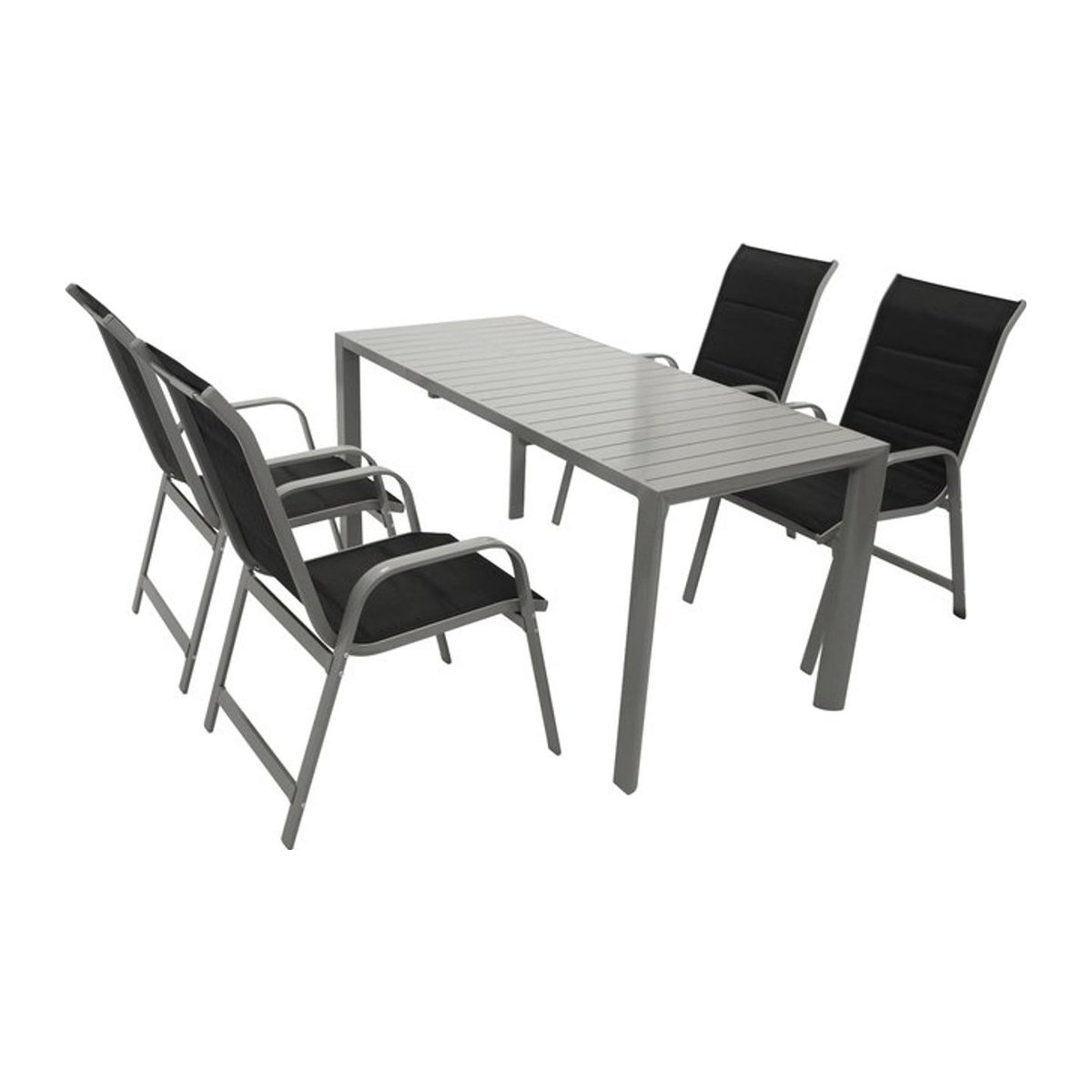 DEGAMO Gartenmöbel-Set BAGO 5-teilige Essgruppe aus Aluminium in Alufarben mit schwarzem Kunstgewebe - Bild 1