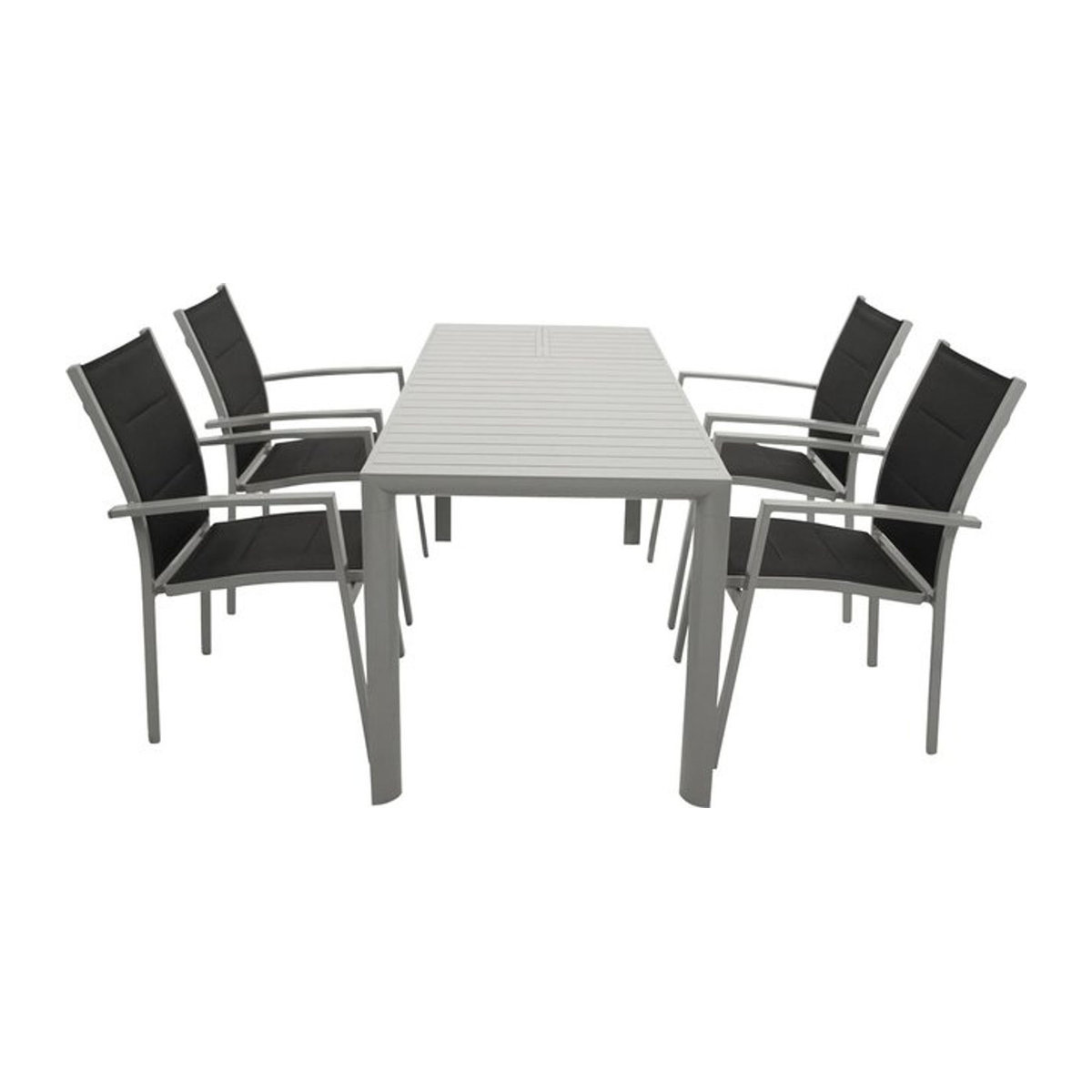 DEGAMO Gartenmöbel-Set BAGO 5-teilige Essgruppe aus Aluminium in Silbergrau mit schwarzem Kunstgewebe, Rechteckig, B/T: 120 x 120 cm - Bild 1