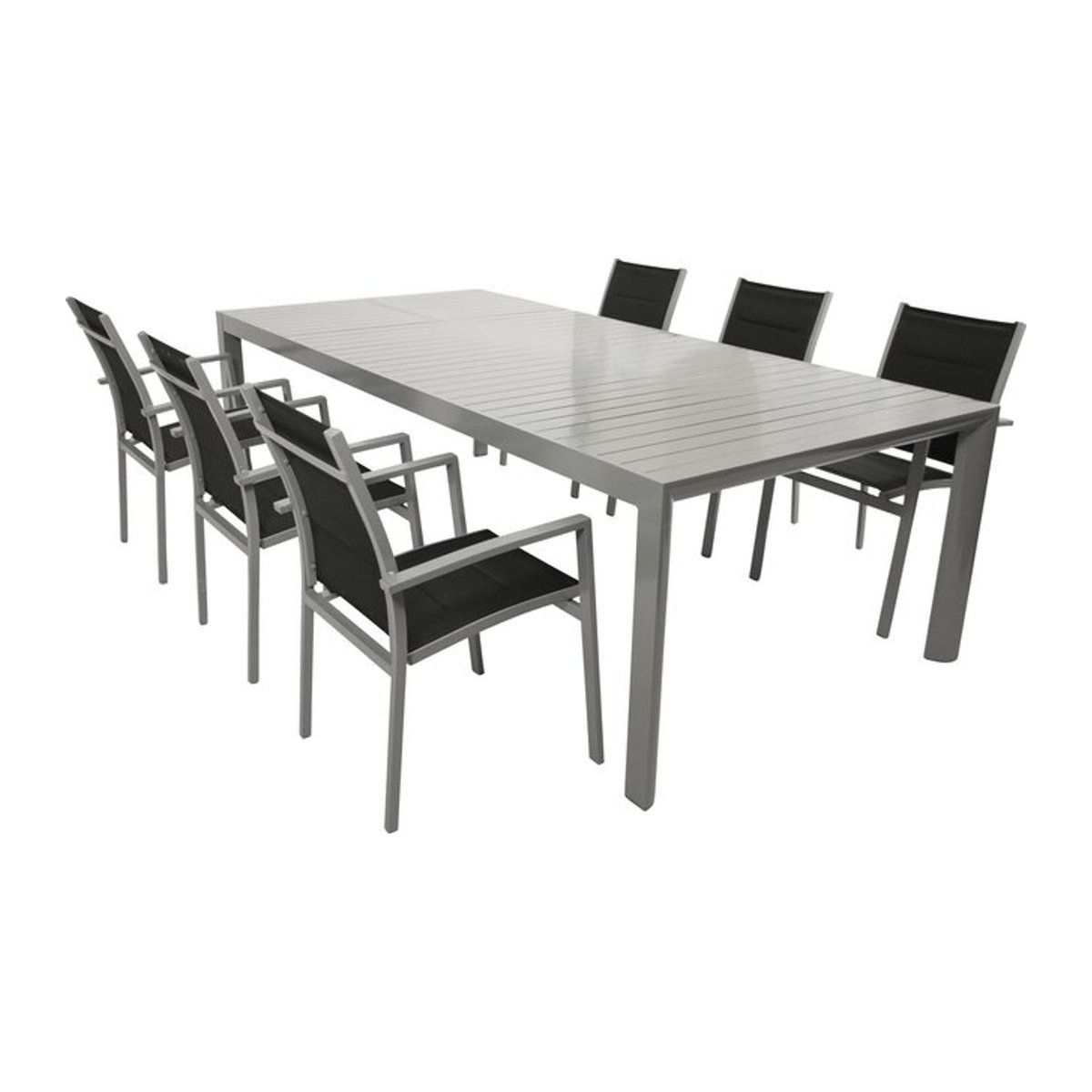 DEGAMO Gartenmöbel-Set BAGO XL 7-teilige Essgruppe aus Aluminium und Stoff in Schwarz - Bild 1