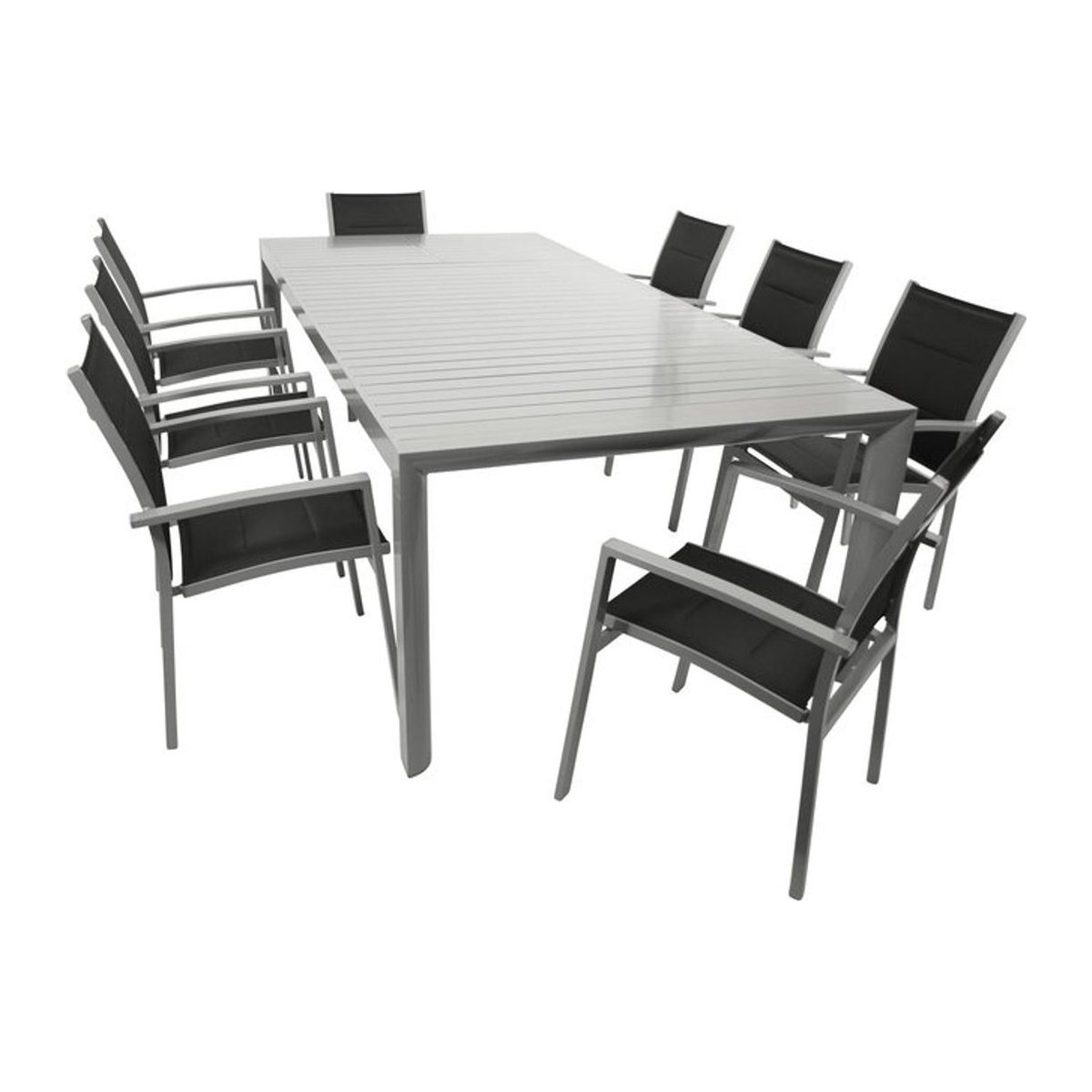 DEGAMO Gartenmöbel-Set BAGO XL 9-teilige Essgruppe aus Aluminium und Stoff in Schwarz - Bild 1
