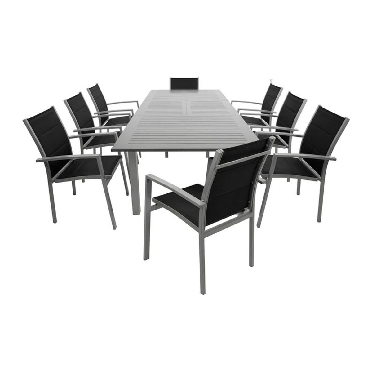 DEGAMO Gartenmöbel-Set BAJAZZO 9-teilige Essgruppe aus Aluminium in Silbergrau mit schwarzem Stoff - Bild 1