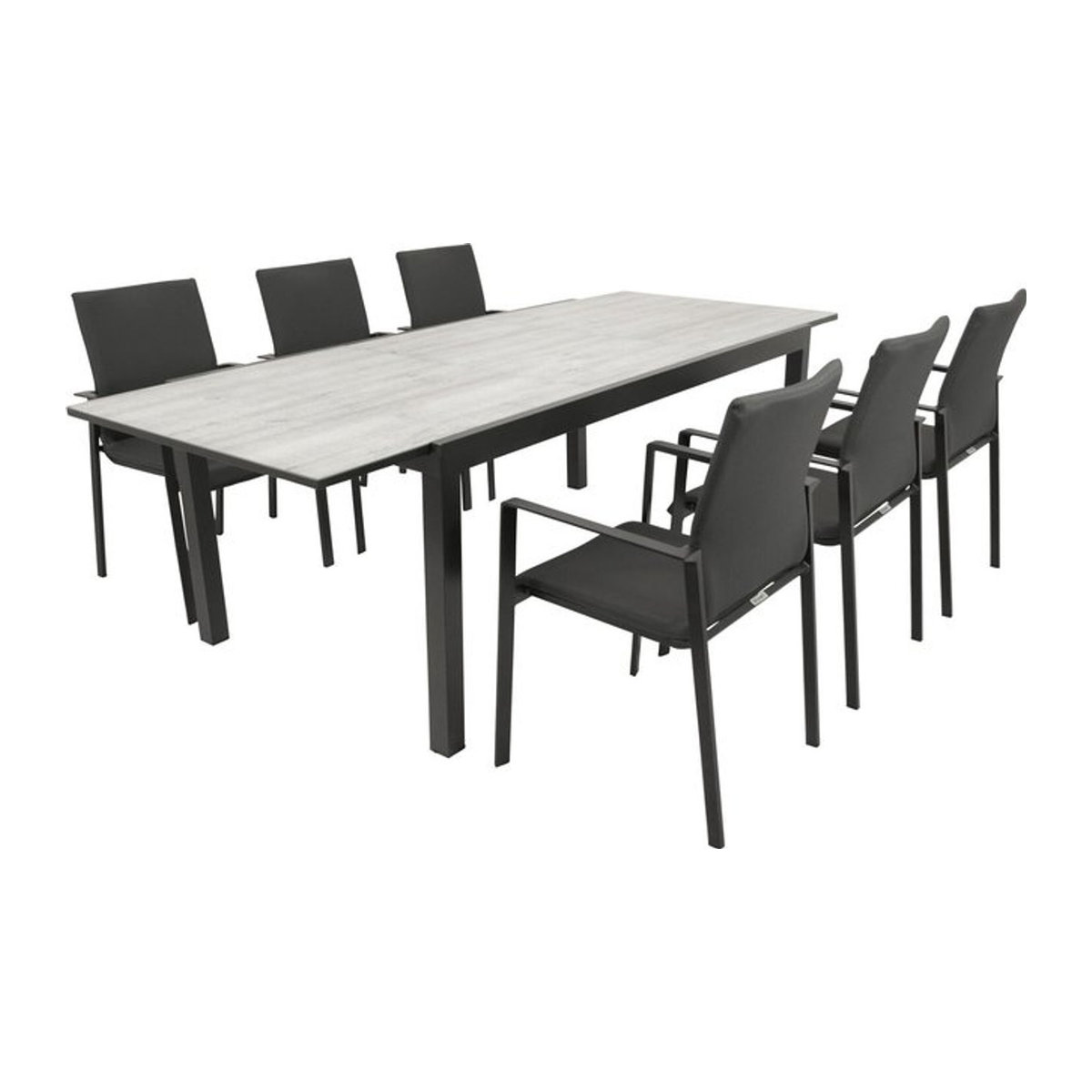 DEGAMO Gartenmöbel-Set FARO 7-teilige Essgruppe aus Aluminium, Glas und Stoff in Anthrazit und Grau - Bild 1