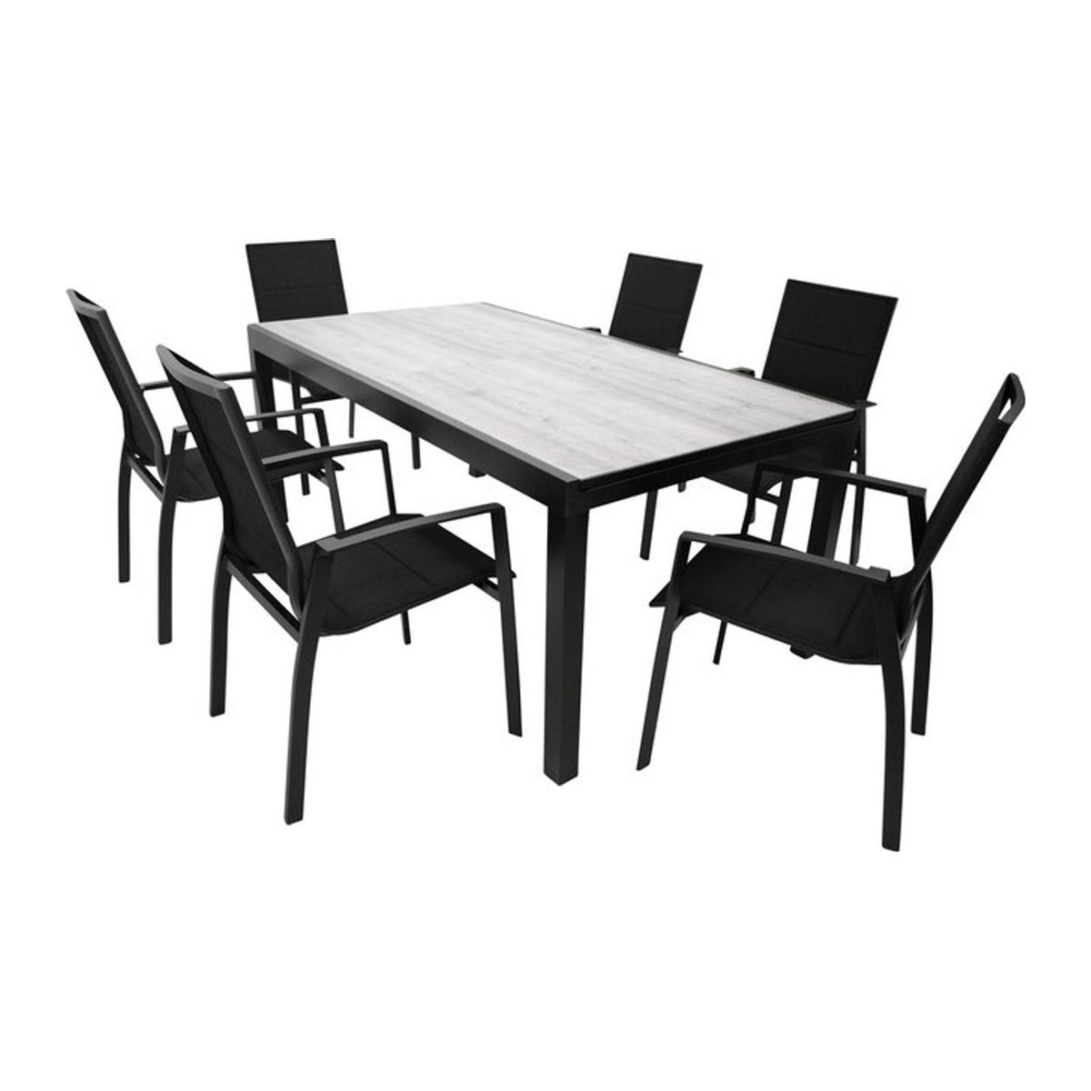 DEGAMO Gartenmöbel-Set FARO 7-teilige Essgruppe aus Aluminium und Glas in Anthrazit und Schwarz - Bild 1