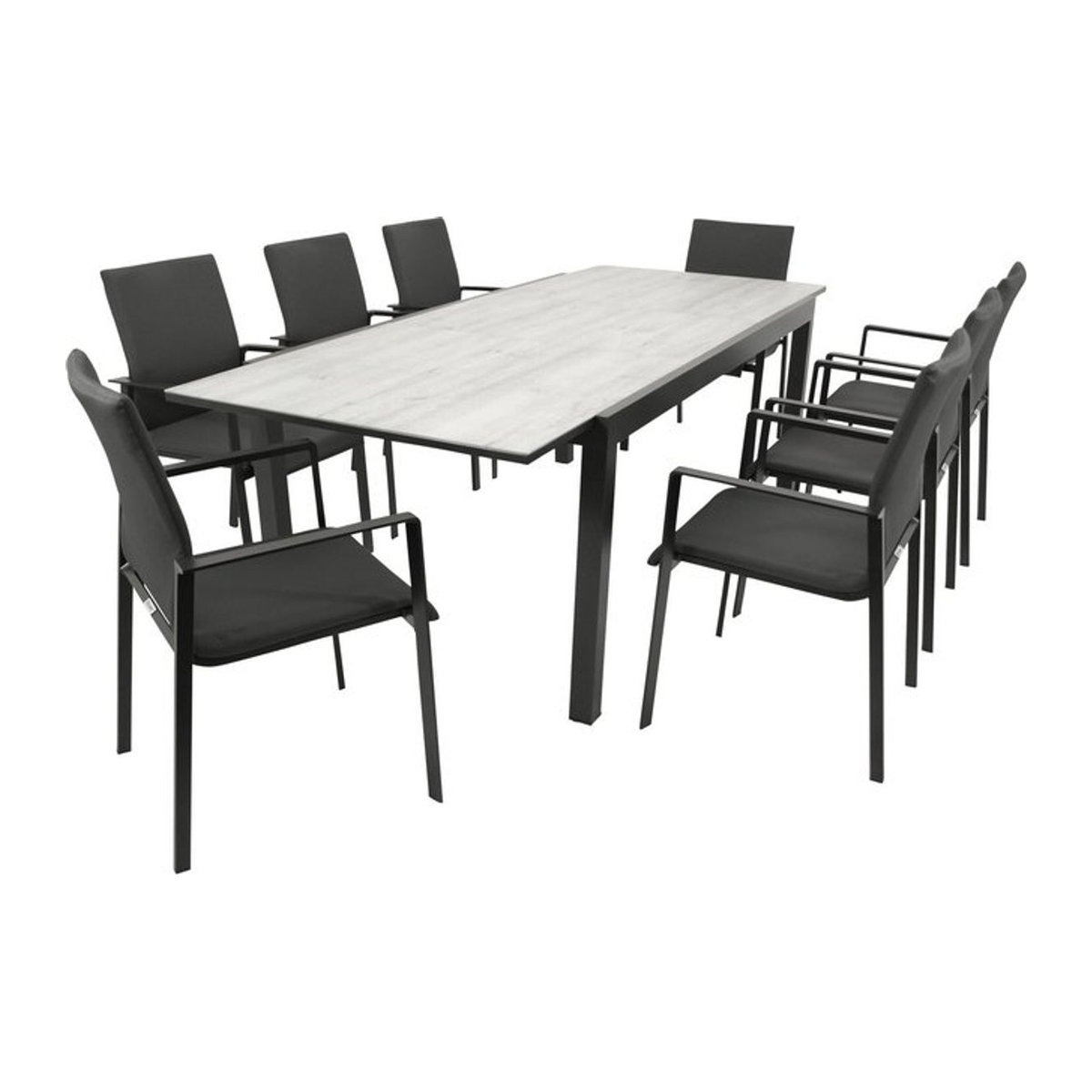 DEGAMO Gartenmöbel-Set FARO Essgruppe 9-teilig aus Aluminium, Glas und Stoff in Anthrazit und Schwarz - Bild 1